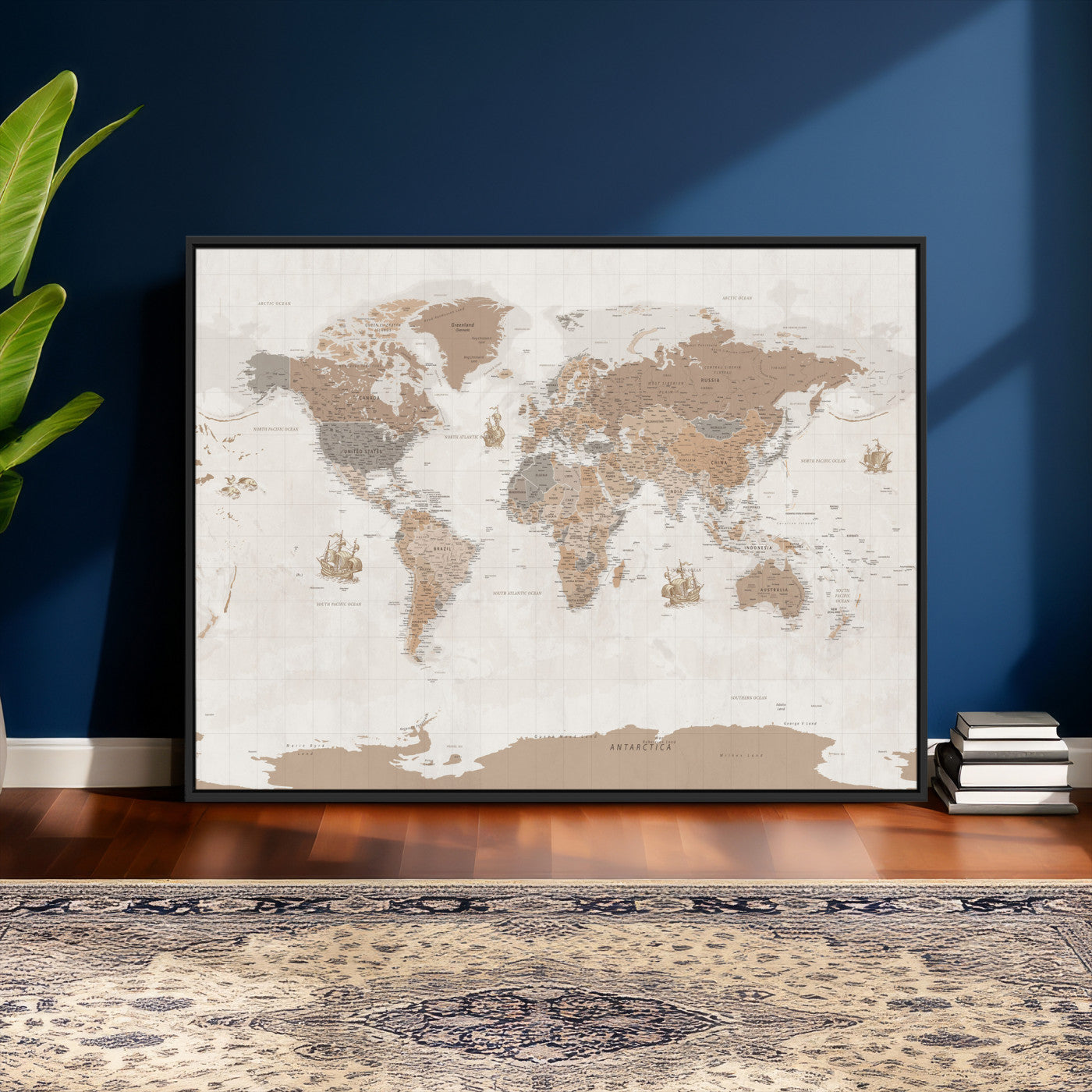 85057279-MGV-CV-36X24 - World Map Wall Art Canvas Print, Modern Decorative Framed Map Artwork Prints for Living Room, Office, Bedroom Wall Decor