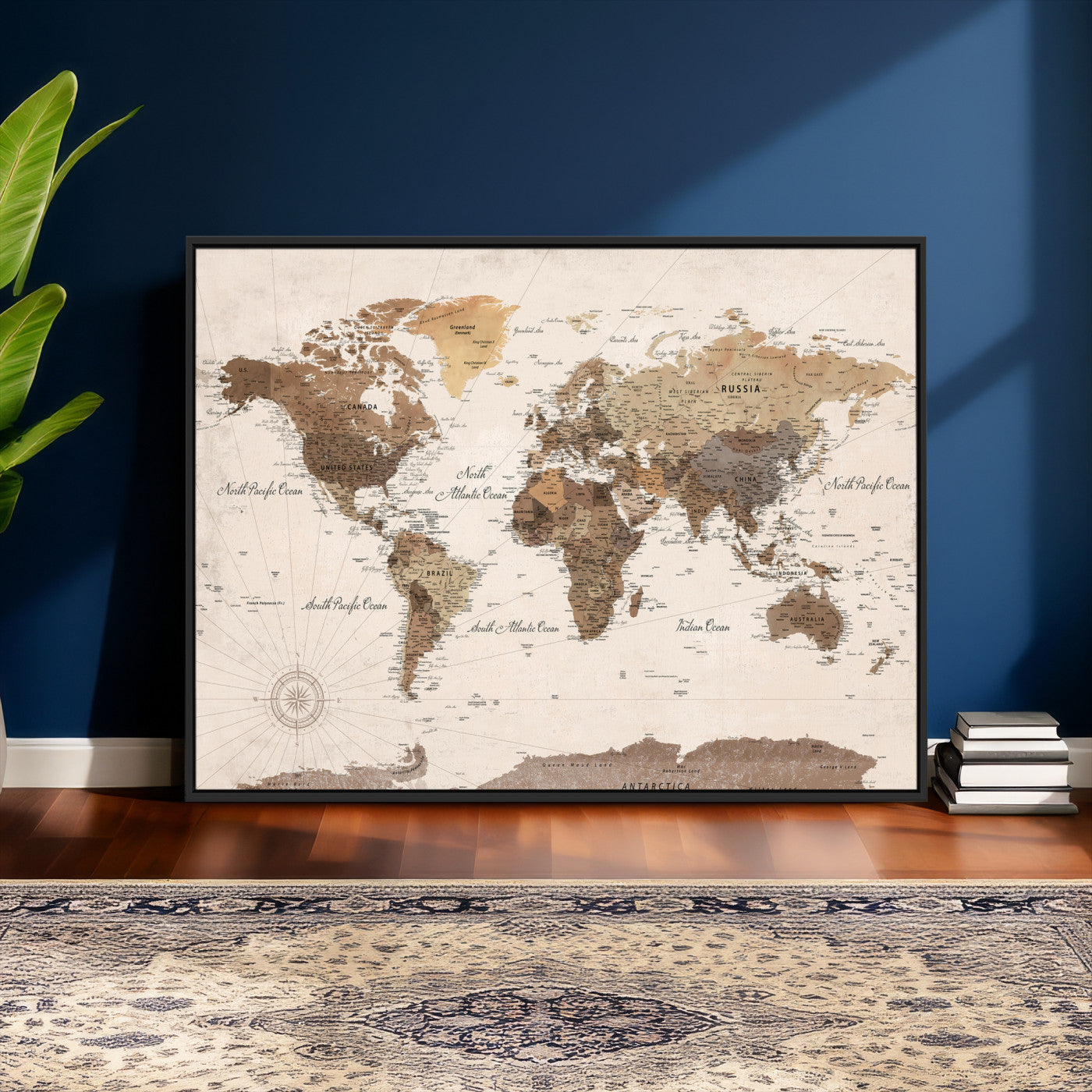 69860078-MGV-CV-36X24 - World Map Wall Art Canvas Print, Modern Decorative Framed Map Artwork Prints for Living Room, Office, Bedroom Wall Decor