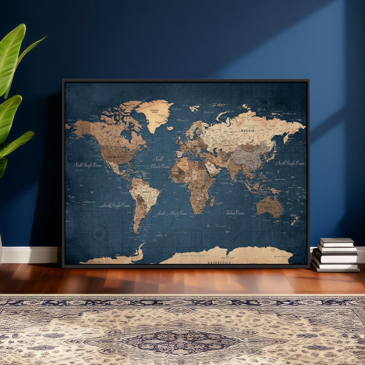 69886352-MGV-CV-36X24 - World Map Wall Art Canvas Print, Modern Decorative Framed Map Artwork Prints for Living Room, Office, Bedroom Wall Decor