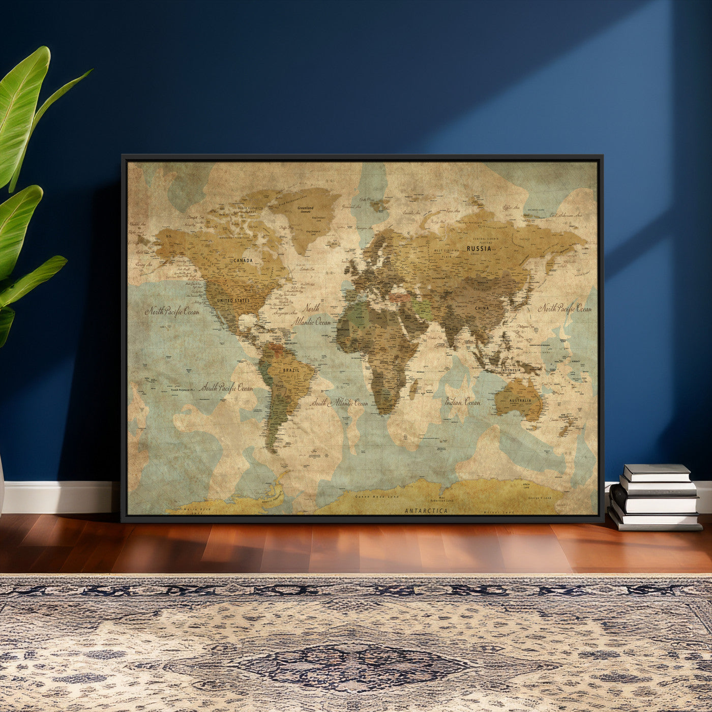 89356927-MGV-CV-36X24 - World Map Wall Art Canvas Print, Modern Decorative Framed Map Artwork Prints for Living Room, Office, Bedroom Wall Decor