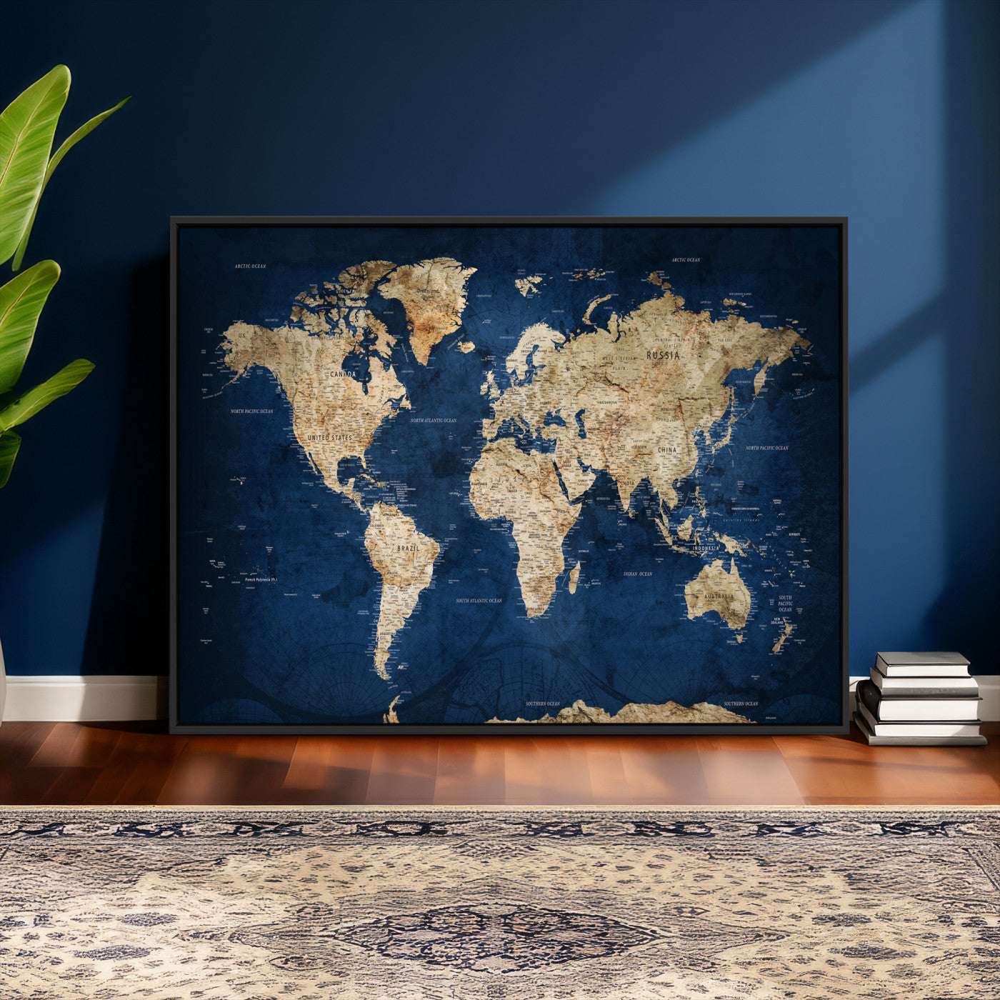 57503519-MGV-CV-36X24 - World Map Wall Art Canvas Print, Modern Decorative Framed Map Artwork Prints for Living Room, Office, Bedroom Wall Decor