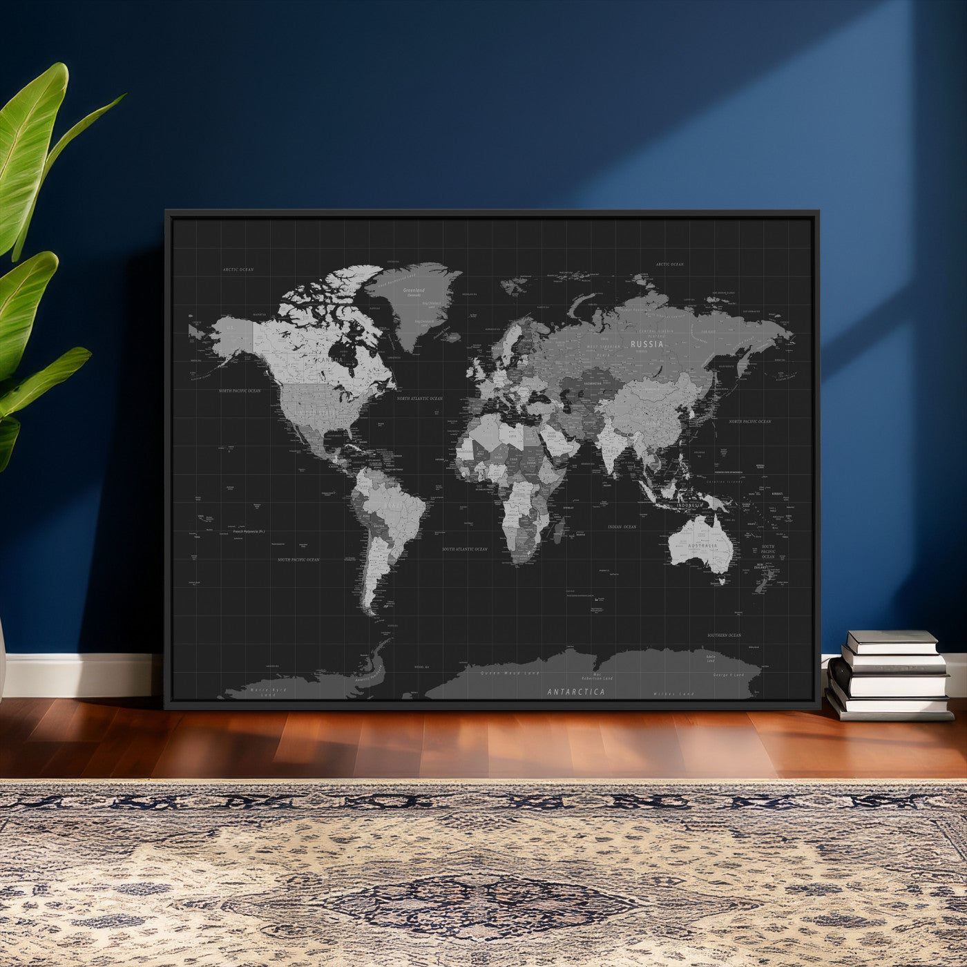 46160121-MGV-CV-36X24 - World Map Wall Art Canvas Print, Modern Decorative Framed Map Artwork Prints for Living Room, Office, Bedroom Wall Decor