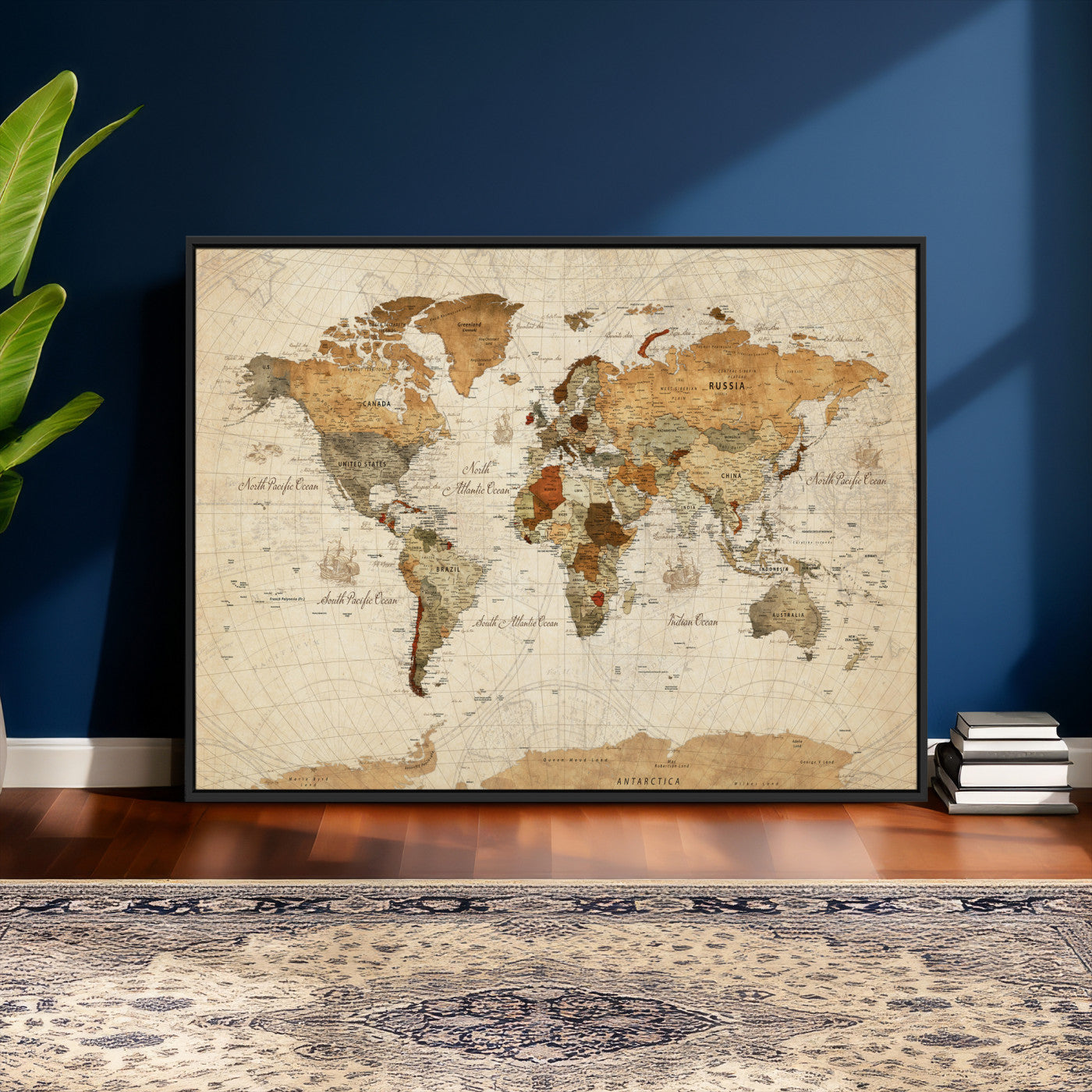 30704397-MGV-CV-36X24 - World Map Wall Art Canvas Print, Modern Decorative Framed Map Artwork Prints for Living Room, Office, Bedroom Wall Decor