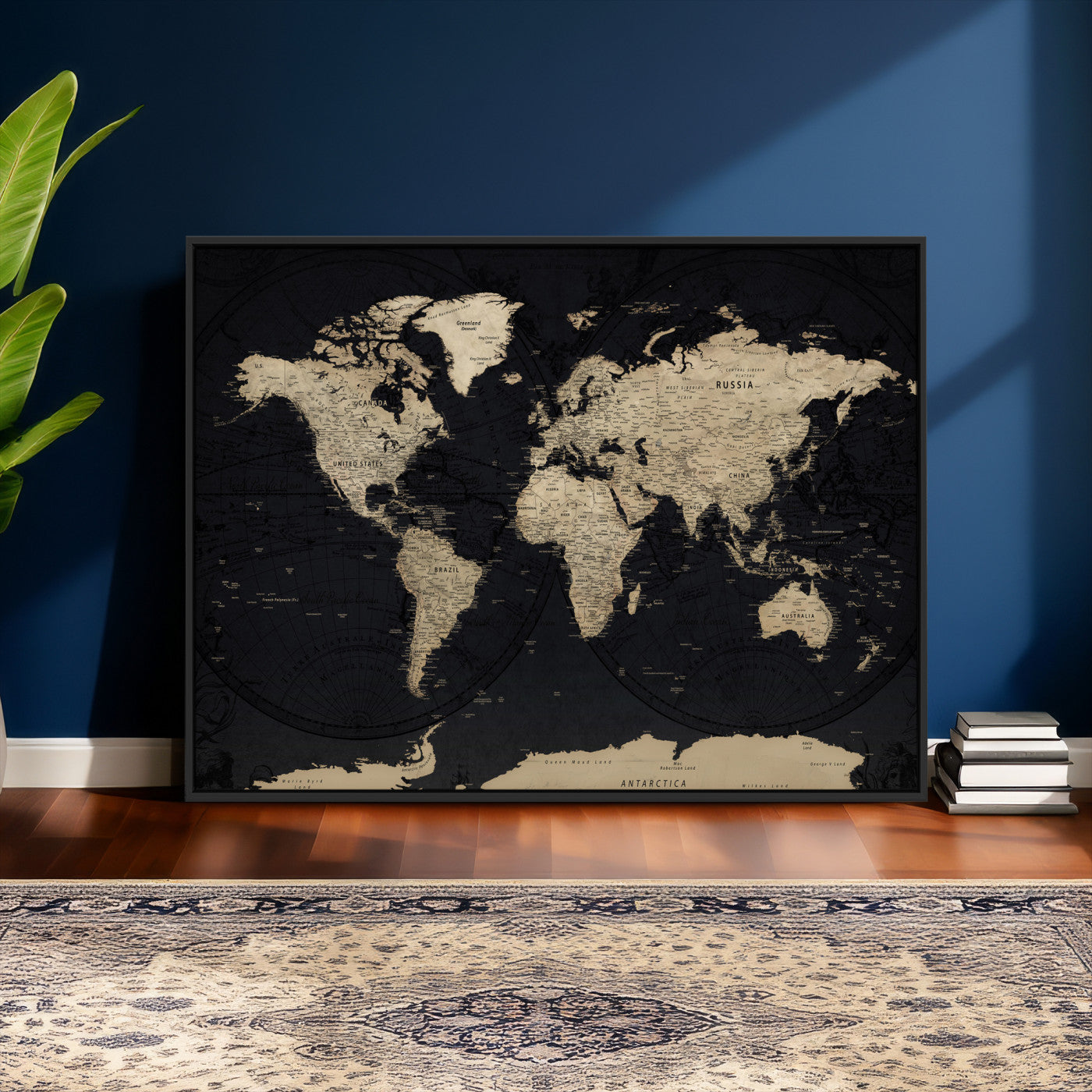 61835687-MGV-CV-36X24 - World Map Wall Art Canvas Print, Modern Decorative Framed Map Artwork Prints for Living Room, Office, Bedroom Wall Decor