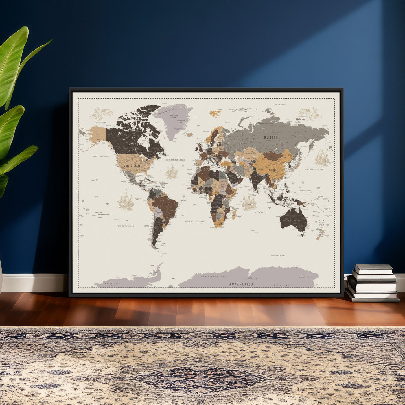 58777746-MGV-CV-36X24 - World Map Wall Art Canvas Print, Modern Decorative Framed Map Artwork Prints for Living Room, Office, Bedroom Wall Decor