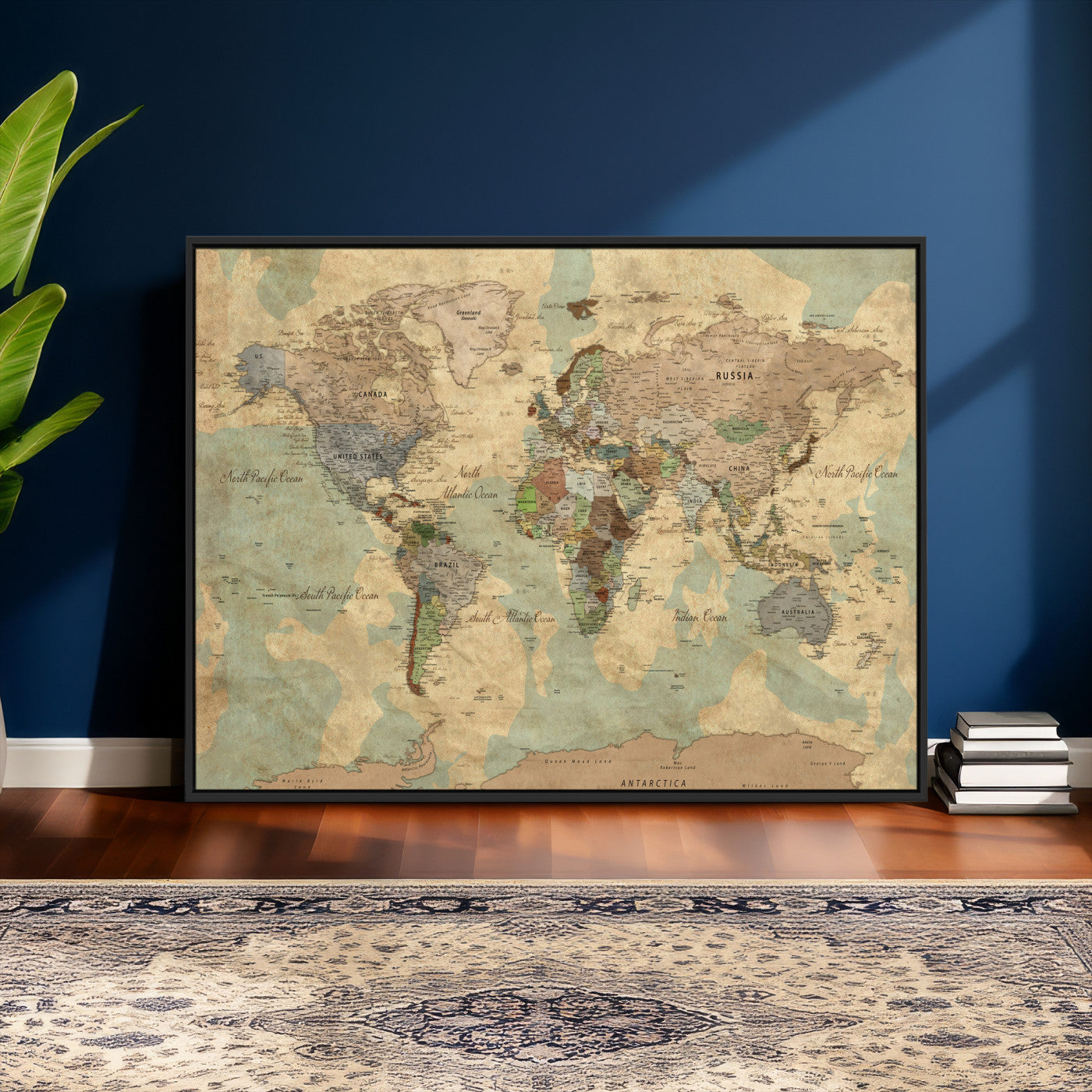 72396478-MGV-CV-36X24 - World Map Wall Art Canvas Print, Modern Decorative Framed Map Artwork Prints for Living Room, Office, Bedroom Wall Decor