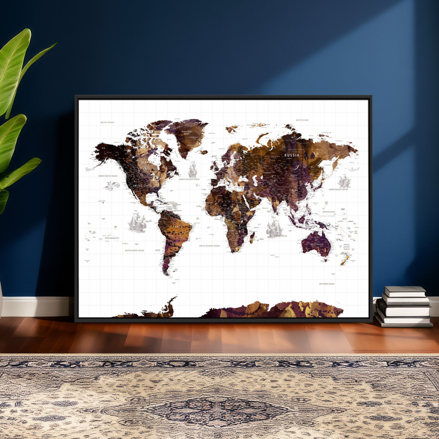 34792695-MGV-CV-36X24 - World Map Wall Art Canvas Print, Modern Decorative Framed Map Artwork Prints for Living Room, Office, Bedroom Wall Decor