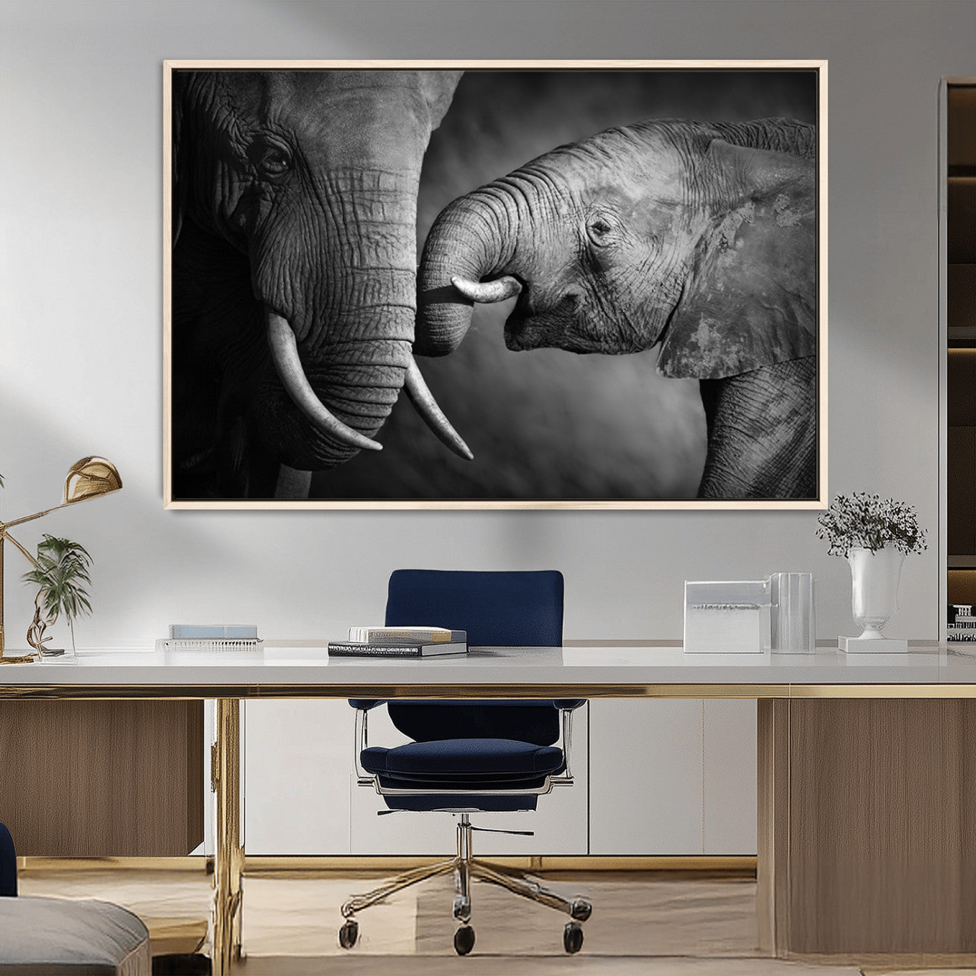 -Elephant Family Wall Art Canvas, Framed Elephant Family Canvas Print