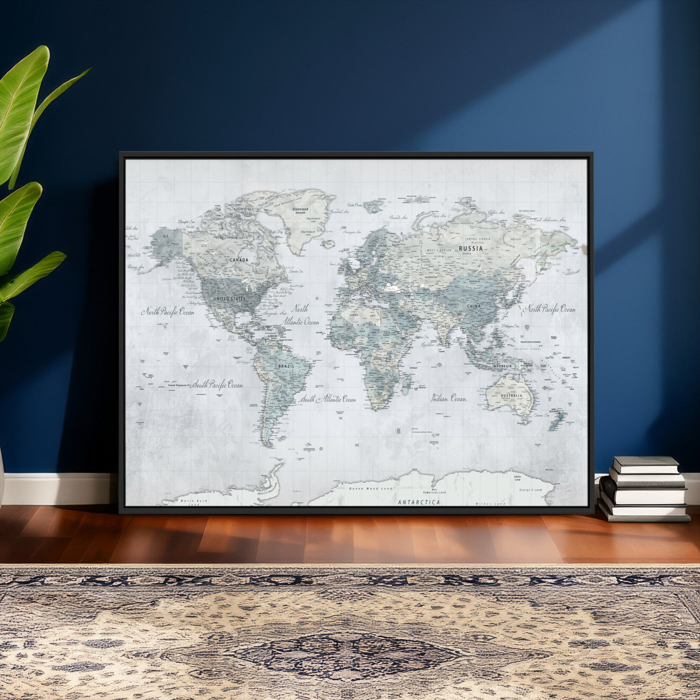 71091917-MGV-CV-36X24 - World Map Wall Art Canvas Print, Modern Decorative Framed Map Artwork Prints for Living Room, Office, Bedroom Wall Decor