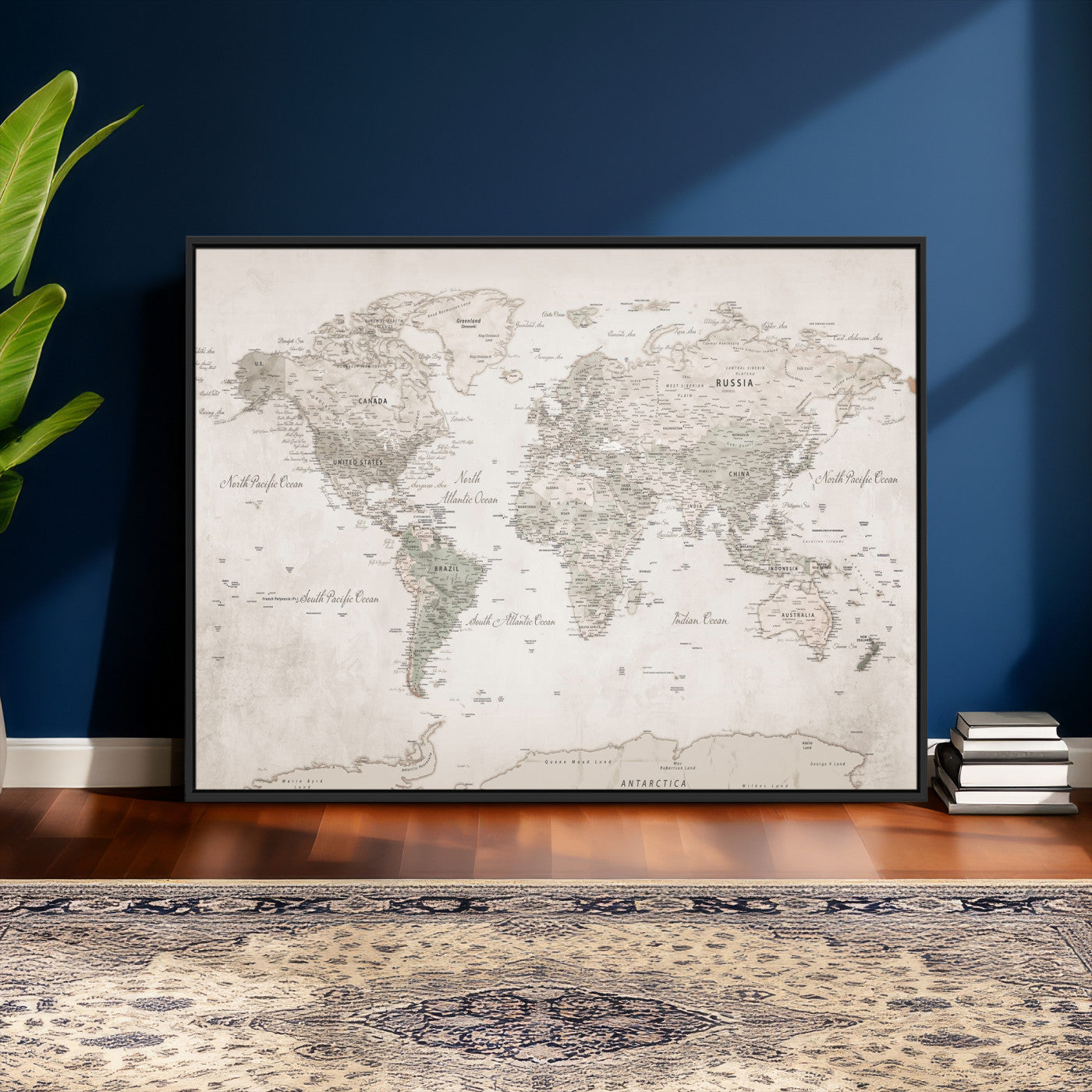 90355419-MGV-CV-36X24 - World Map Wall Art Canvas Print, Modern Decorative Framed Map Artwork Prints for Living Room, Office, Bedroom Wall Decor