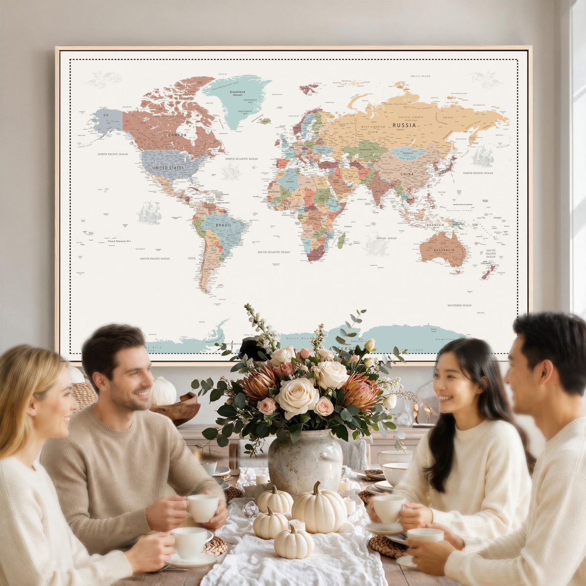 63447567-MGV-CV-36X24 - Pastel Colors World Map Wall Art Canvas Print