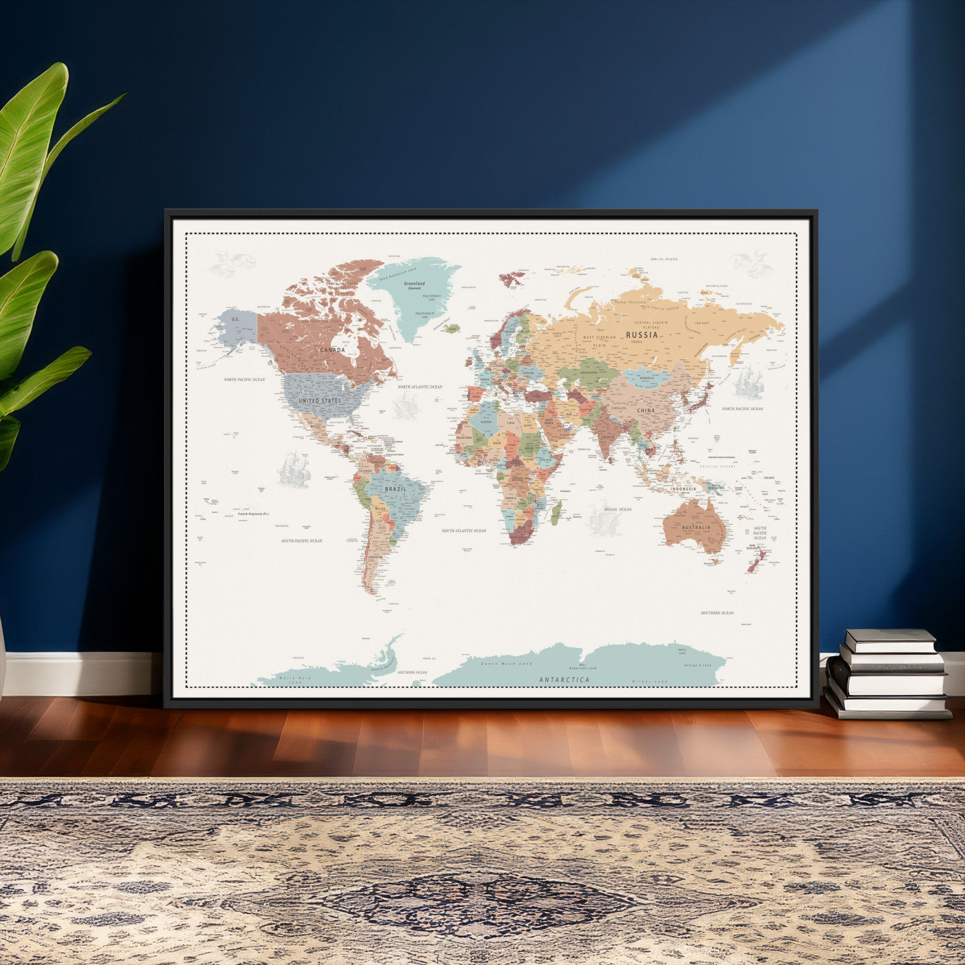 63447567-MGV-CV-36X24 - World Map Wall Art Canvas Print, Modern Decorative Framed Map Artwork Prints for Living Room, Office, Bedroom Wall Decor
