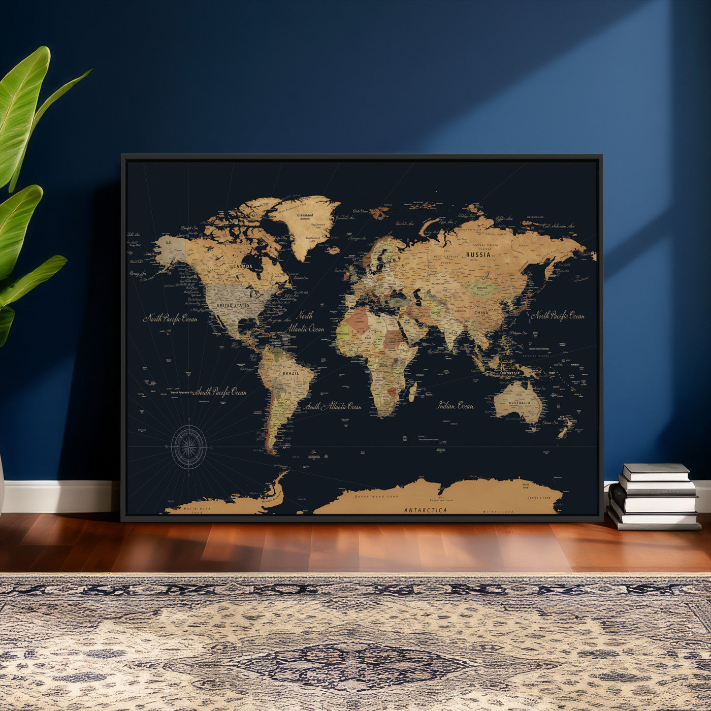 87280374-MGV-CV-36X24 - World Map Wall Art Canvas Print, Modern Decorative Framed Map Artwork Prints for Living Room, Office, Bedroom Wall Decor