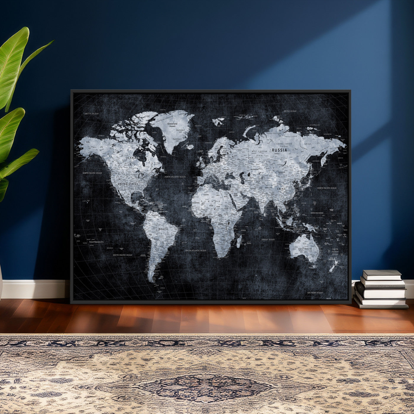 86893704-MGV-CV-36X24 - World Map Wall Art Canvas Print, Modern Decorative Framed Map Artwork Prints for Living Room, Office, Bedroom Wall Decor