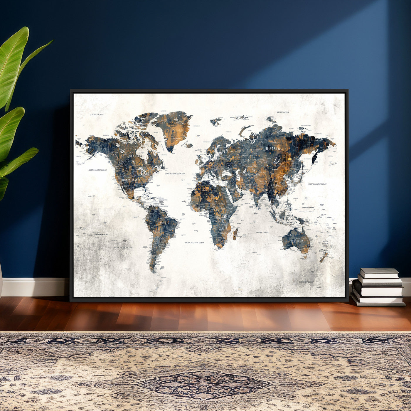 52451147-MGV-CV-36X24 - World Map Wall Art Canvas Print, Modern Decorative Framed Map Artwork Prints for Living Room, Office, Bedroom Wall Decor
