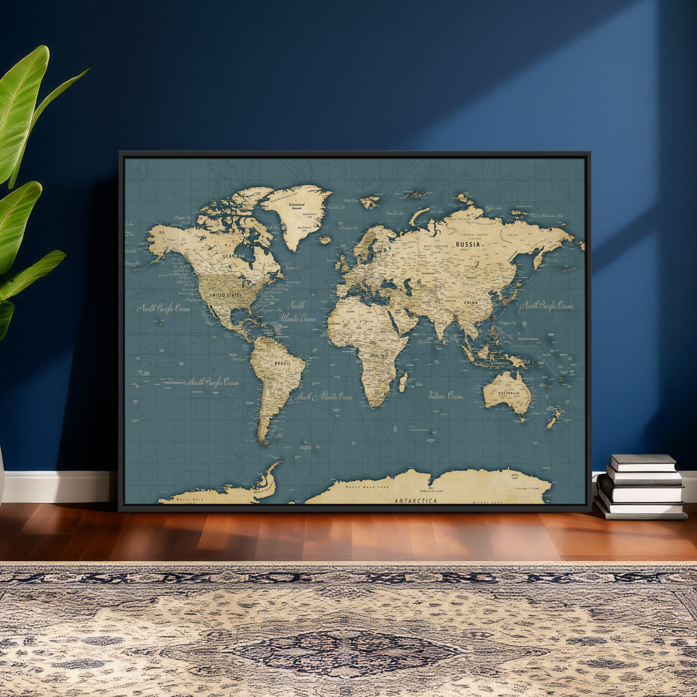 99599383-MGV-CV-36X24 - World Map Wall Art Canvas Print, Modern Decorative Framed Map Artwork Prints for Living Room, Office, Bedroom Wall Decor