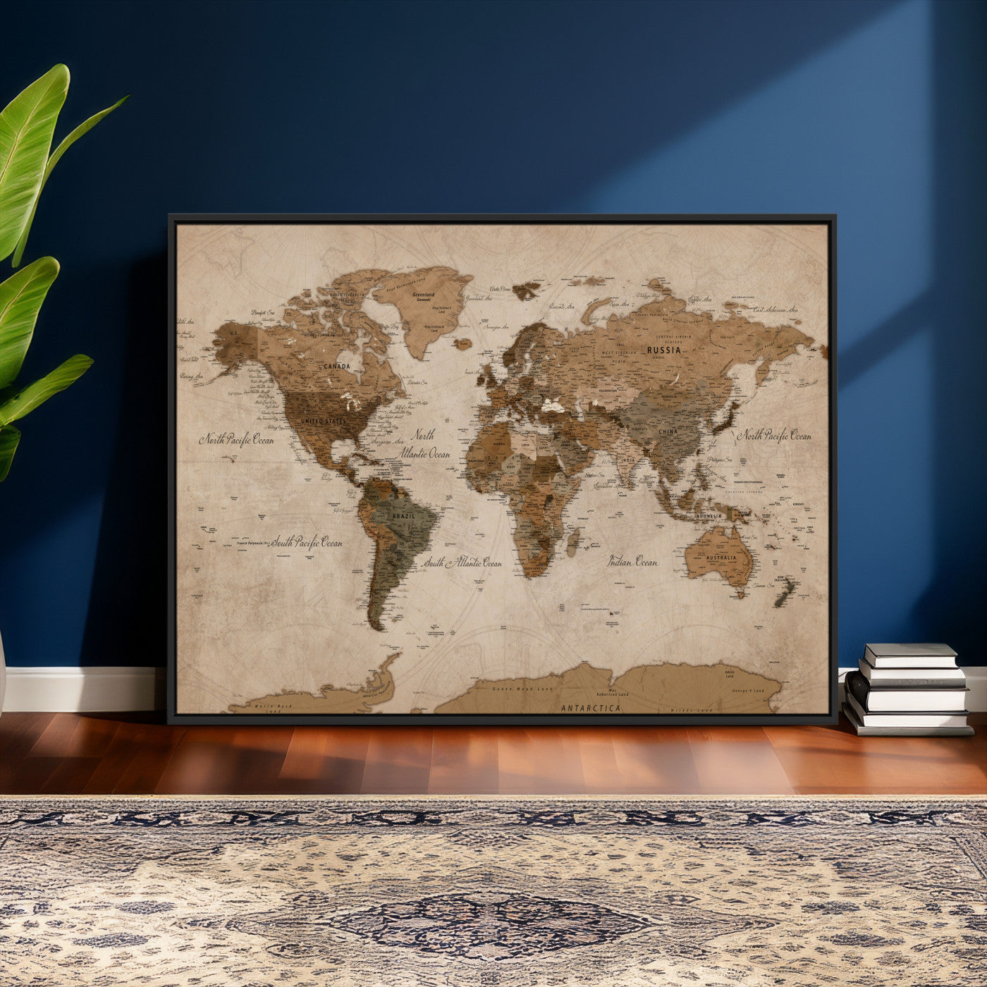 40064188-MGV-CV-36X24 - World Map Wall Art Canvas Print, Modern Decorative Framed Map Artwork Prints for Living Room, Office, Bedroom Wall Decor