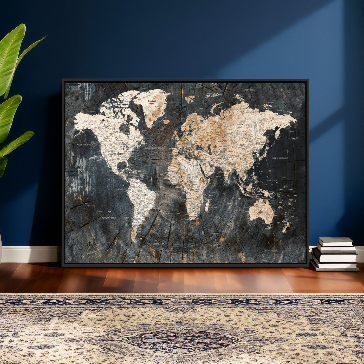 89162112-MGV-CV-36X24 - World Map Wall Art Canvas Print, Modern Decorative Framed Map Artwork Prints for Living Room, Office, Bedroom Wall Decor
