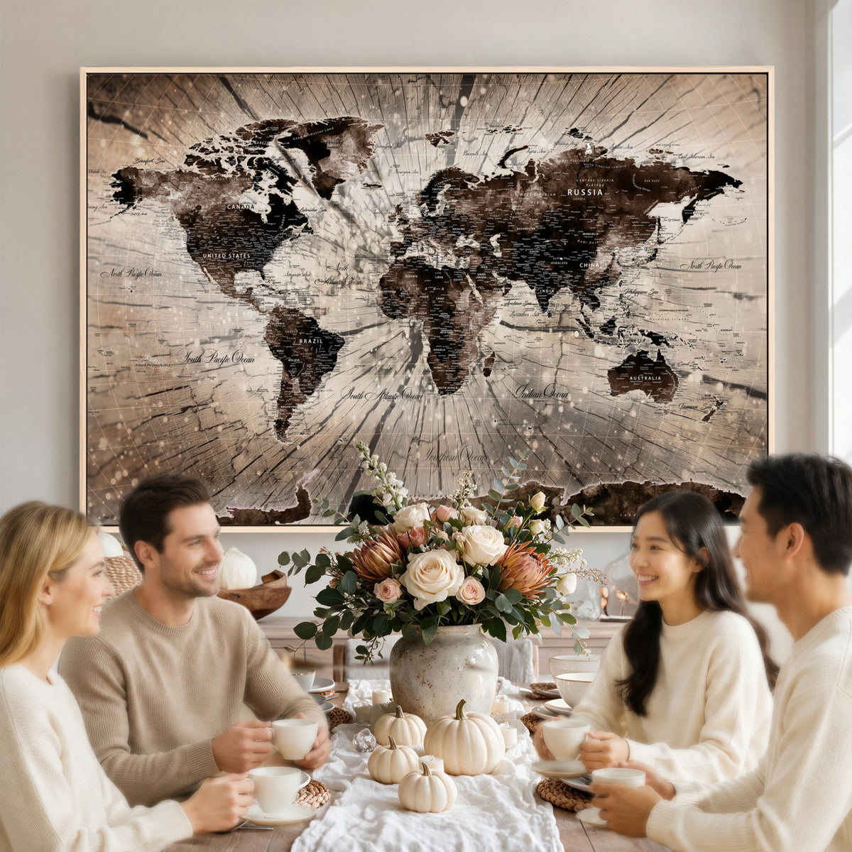94623295-MGV-CV-36X24 - World Map Wall Art Canvas Print, Modern Decorative Framed Map Artwork Prints for Living Room, Office, Bedroom Wall Decor