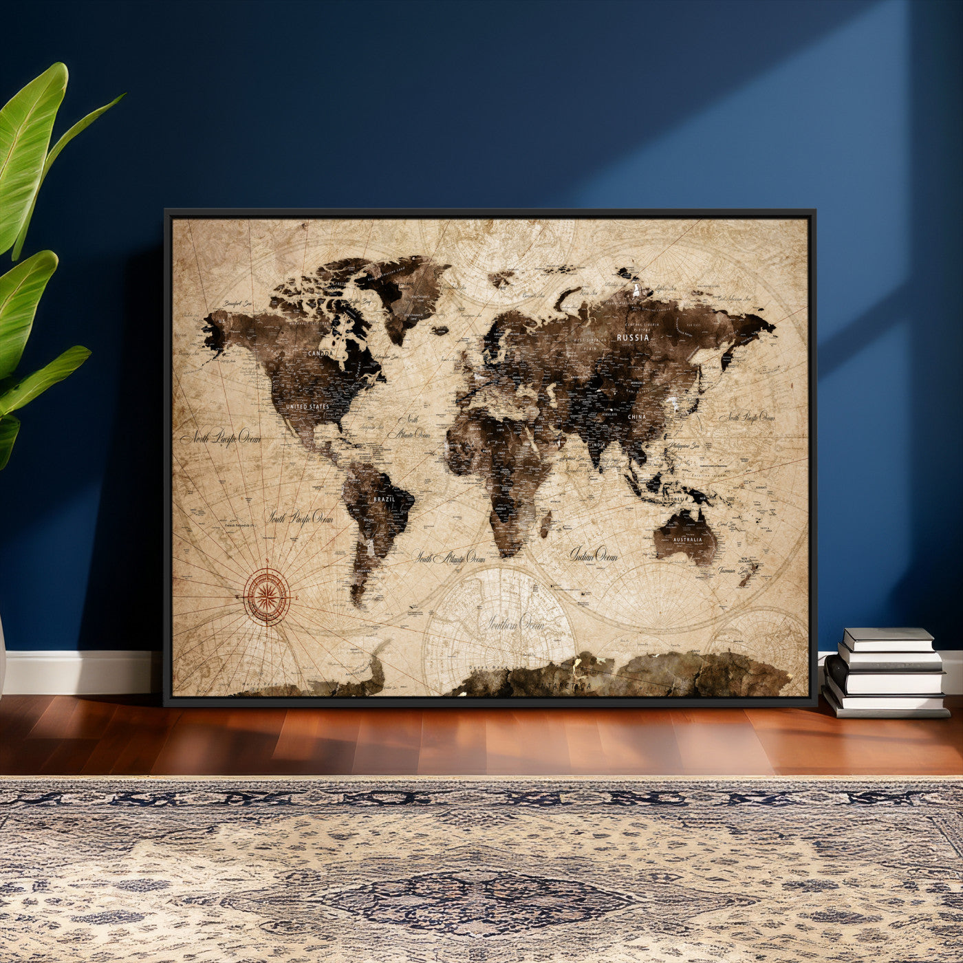 47657418-MGV-CV-36X24 - World Map Wall Art Canvas Print, Modern Decorative Framed Map Artwork Prints for Living Room, Office, Bedroom Wall Decor