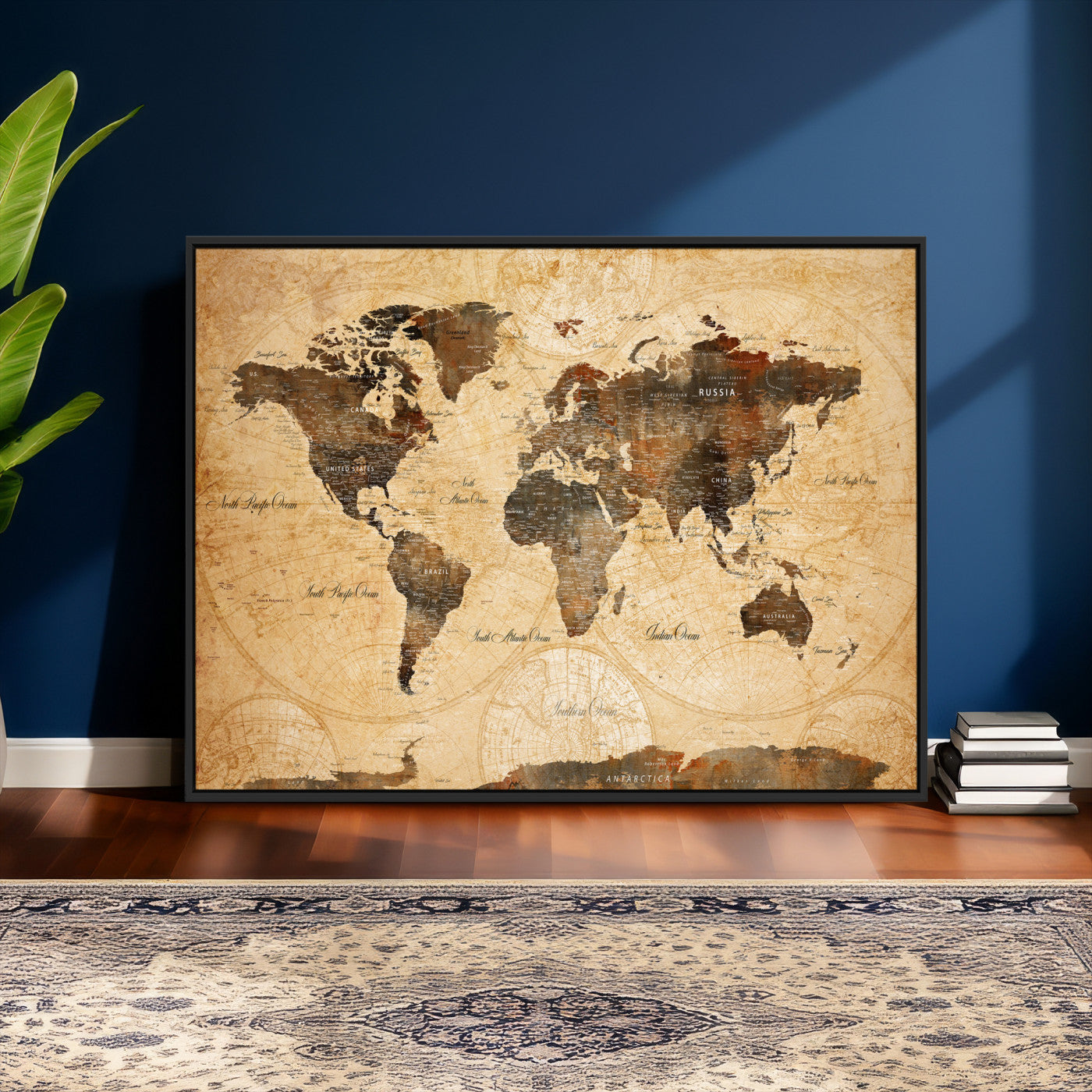63156625-MGV-CV-36X24 - World Map Wall Art Canvas Print, Modern Decorative Framed Map Artwork Prints for Living Room, Office, Bedroom Wall Decor