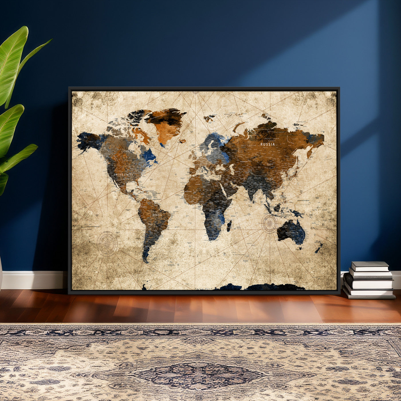 27163414-MGV-CV-36X24 - World Map Wall Art – Rustic Earth Tone Canvas Print, Antique Travel Map Design for Living Room, Office or Study, Classic Adventure Decor