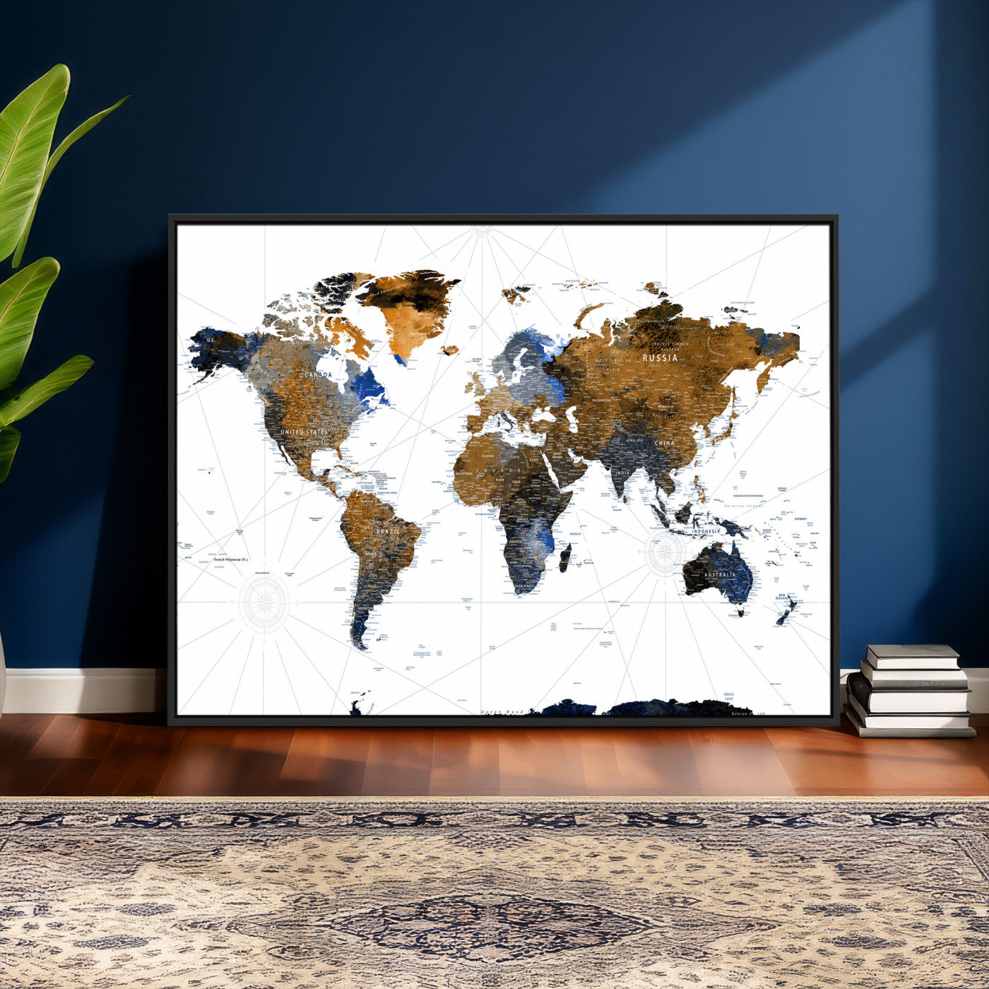 56364879-MGV-CV-36X24 - World Map Wall Art Canvas Print, Modern Decorative Framed Map Artwork Prints for Living Room Decor