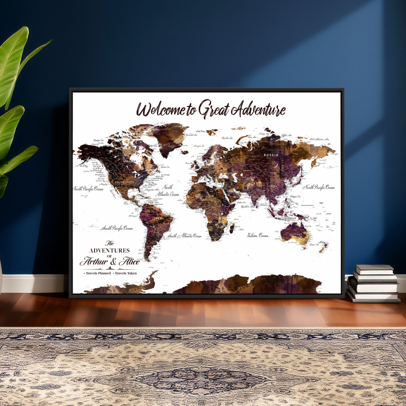 64110391125-MGV-CV-36X24 - Custom Push Pin World Map Wall Art Canvas Print – Personalized Travel Tracker with Pins Framed Large for Home and Office Decor