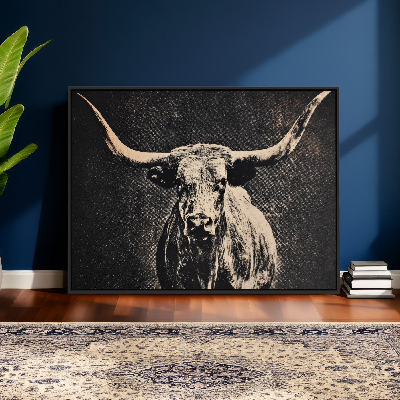 27394218-MGV-CV-36X24 - Vintage Texas Longhorn Bull Wall Art Canvas Print, Cow Portrait Photography Print, Framed Wall Art Ready to Hang