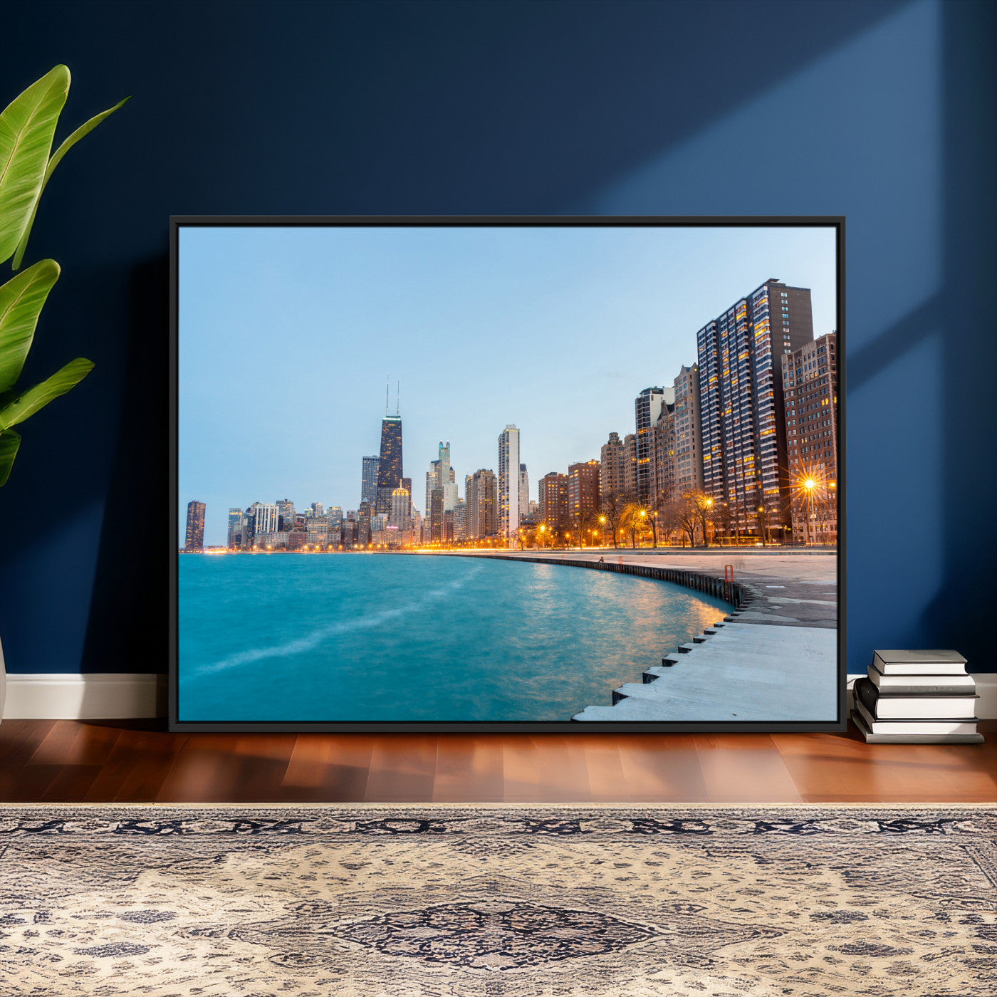 66780141-MGV-CV-36X24 - Chicago Wall Art Canvas Print, Chicago City Downtown Night Cityscape Print for Modern Urban Wall Decor