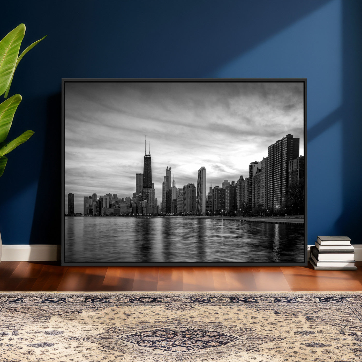 74552581-MGV-CV-36X24 - Chicago Wall Art Canvas Print, Chicago City Downtown Night Cityscape Print for Modern Urban Wall Decor