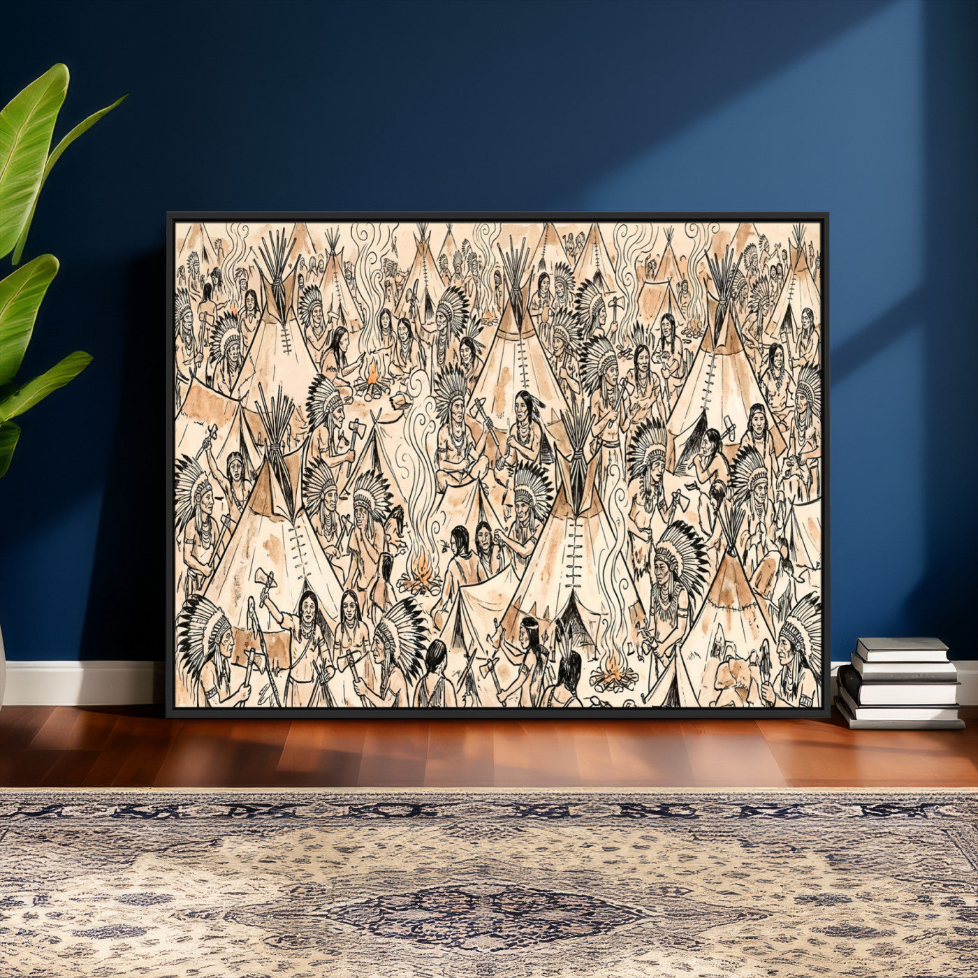 72739176-MGV-CV-36X24 - Farmhouse Animals Wall Art Canvas Print - Abstract Farm Animal Drawing Mid-Century Wall Art for Cabin Decor