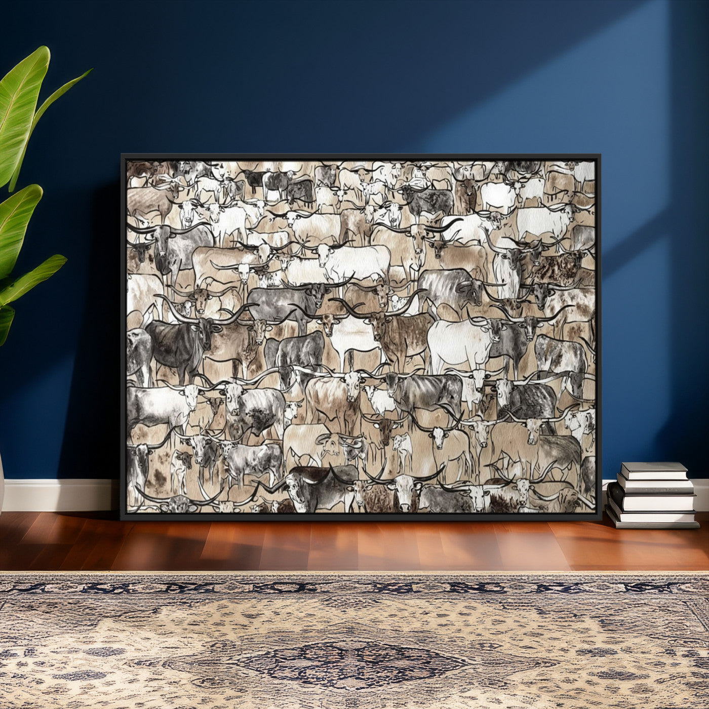 64368752-MGV-CV-36X24 - Farmhouse Animals Wall Art Canvas Print - Abstract Farm Animal Drawing Mid-Century Wall Art for Cabin Decor