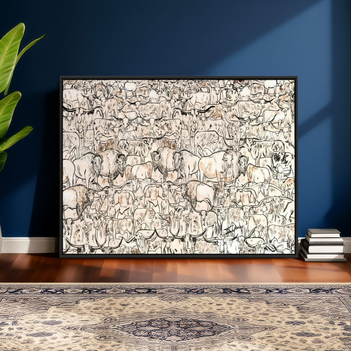 36925875-MGV-CV-36X24 - Farmhouse Animals Wall Art Canvas Print - Abstract Farm Animal Drawing Mid-Century Wall Art for Cabin Decor