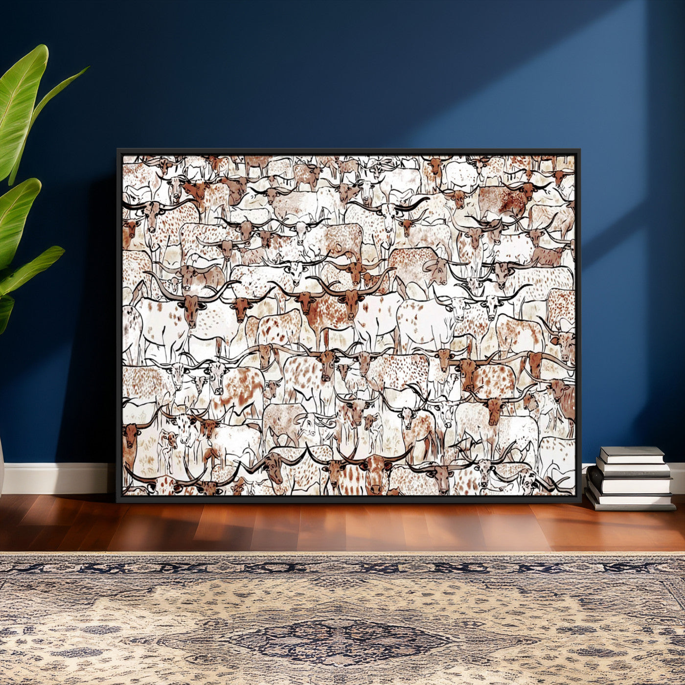 71869761-MGV-CV-36X24 - Farmhouse Animals Wall Art Canvas Print - Abstract Farm Animal Drawing Mid-Century Wall Art for Cabin Decor