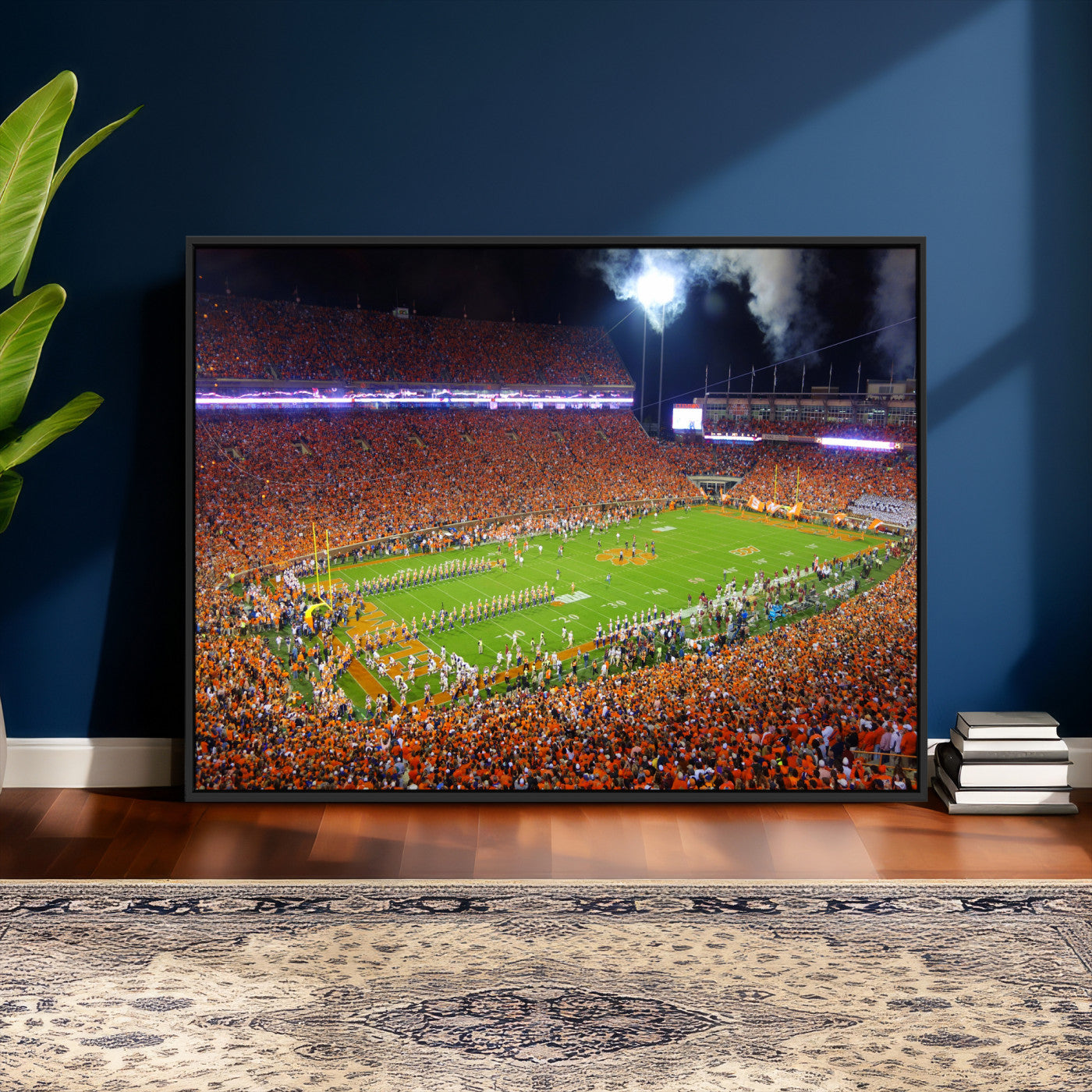 43662631-MGV-CV-36X24 - Clemson Football Stadium Wall Art Canvas Print, College Football Crowd Night Game Scene, Orange Stadium Panorama Wall Decor