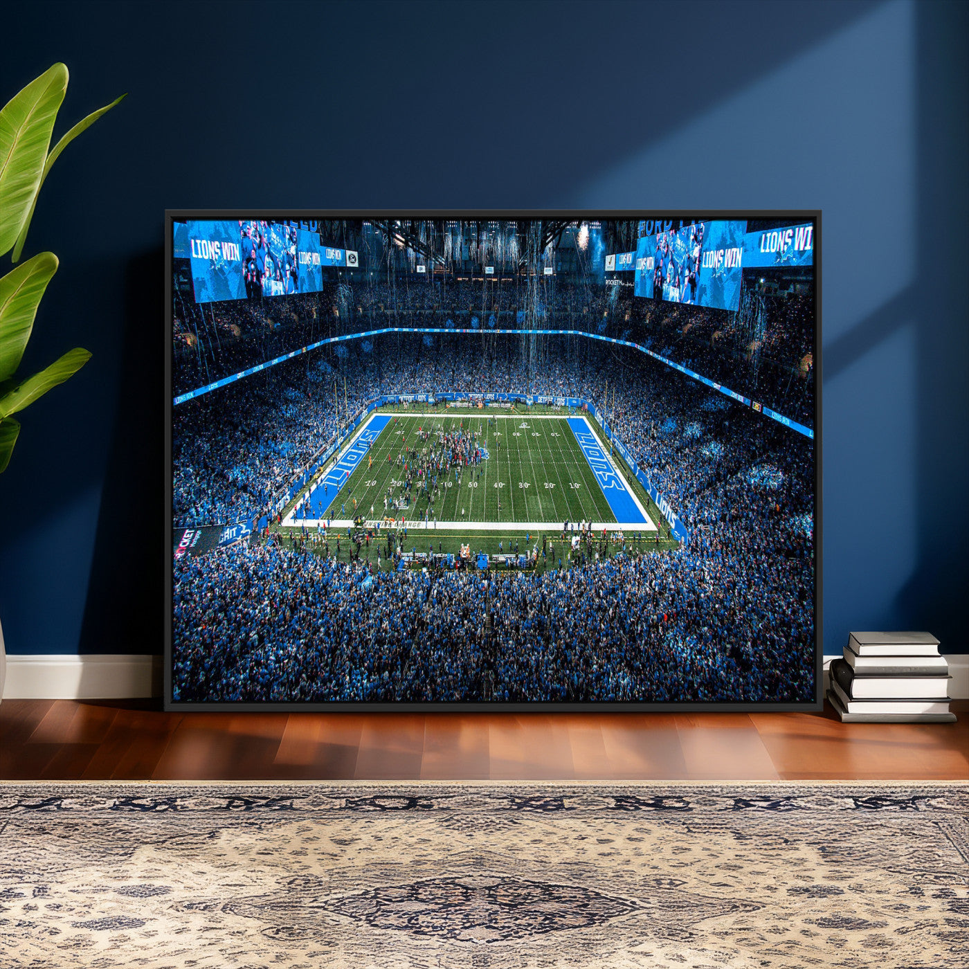 80882005-MGV-CV-36X24 - Detroit Lions Stadium Wall Art Canvas Print, Football Field Panorama Artwork, NFL Game Night Stadium Decor