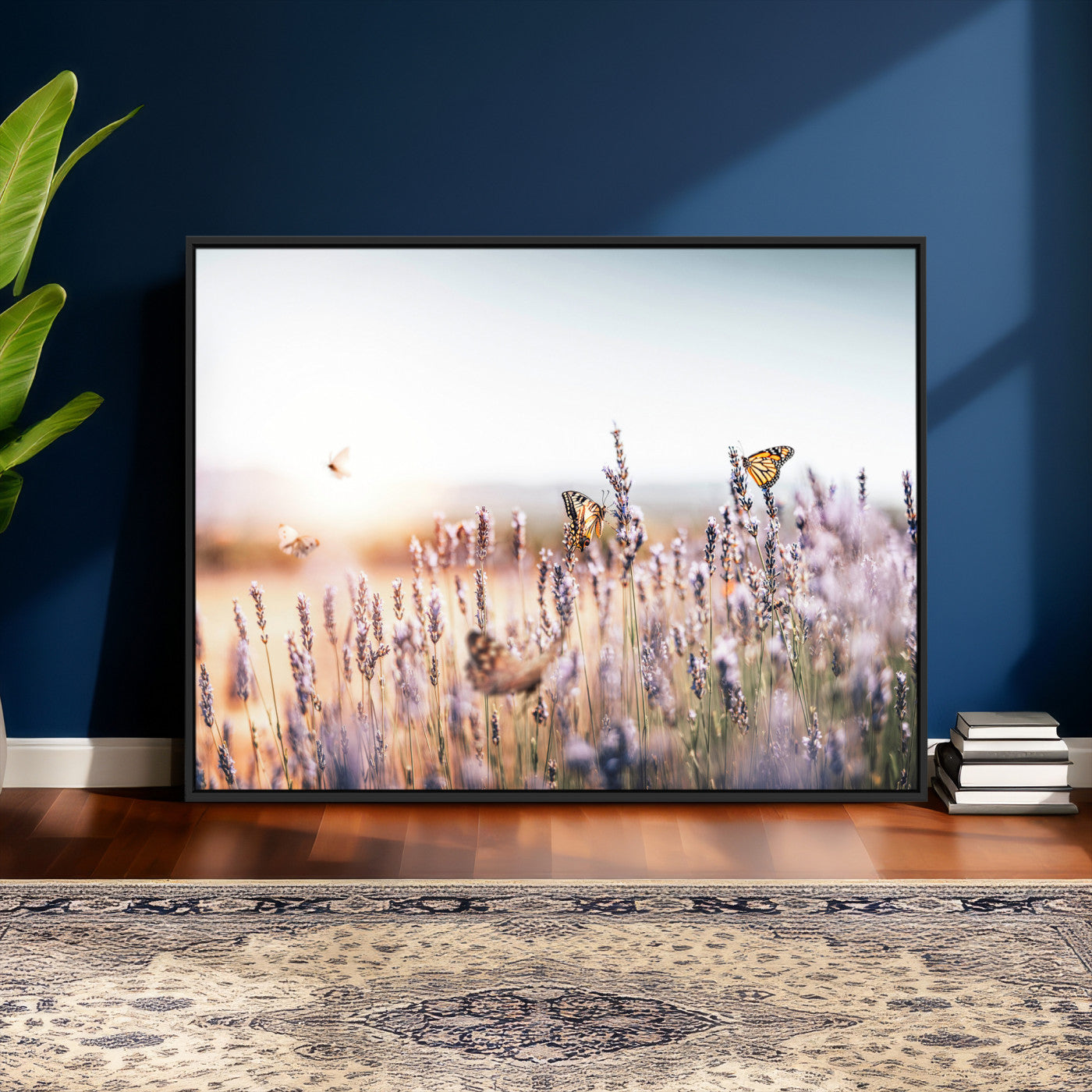 46417478-MGV-CV-36X24 - Lavender Field Wall Art Canvas Print, Butterfly Floral Landscape Art, Soft Nature Wall Decor for Bedroom