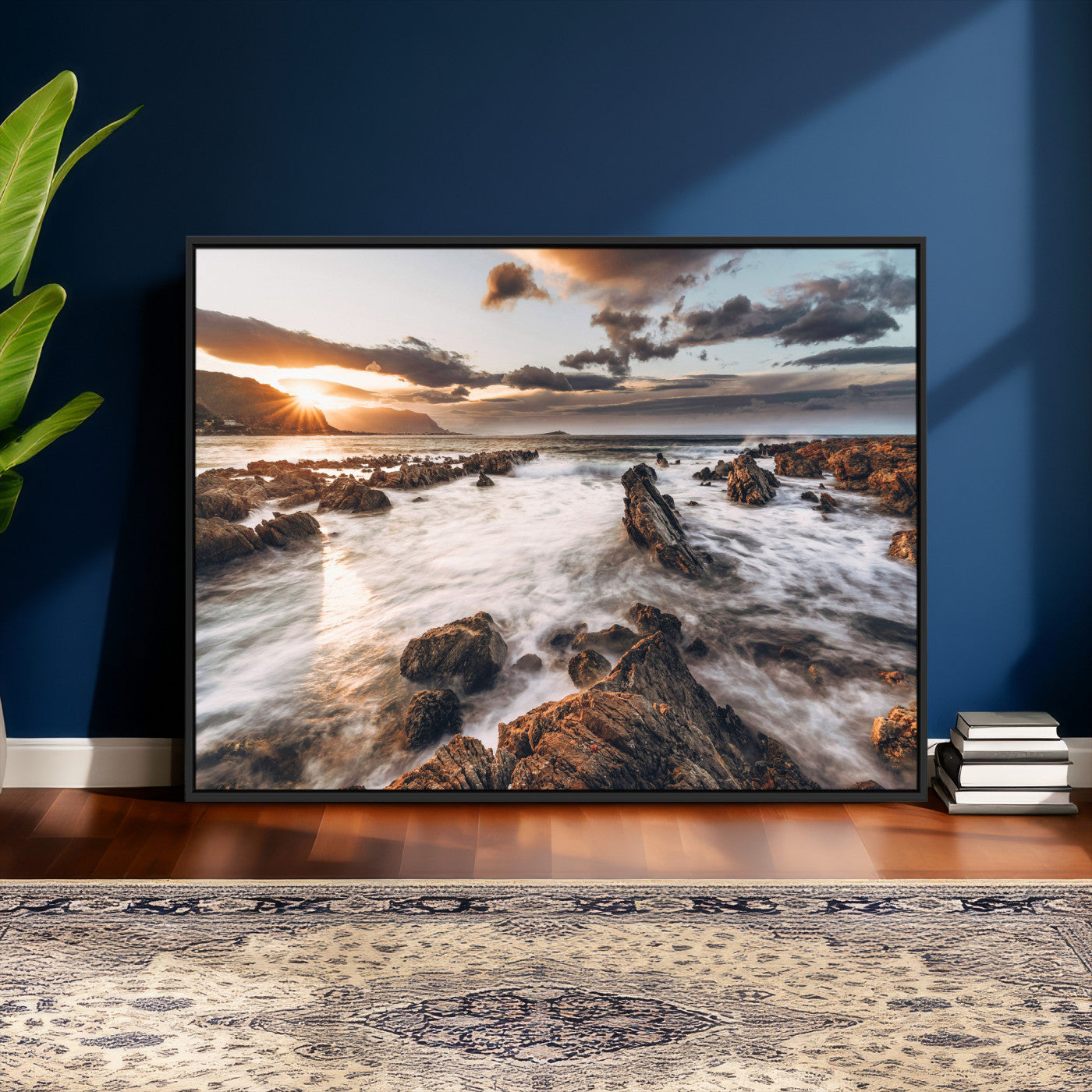 66746024-MGV-CV-36X24 - Rocky Coast Ocean Sunset Wall Art Canvas Print, Dramatic Seascape Nature Wall Decor for Living Room and Office