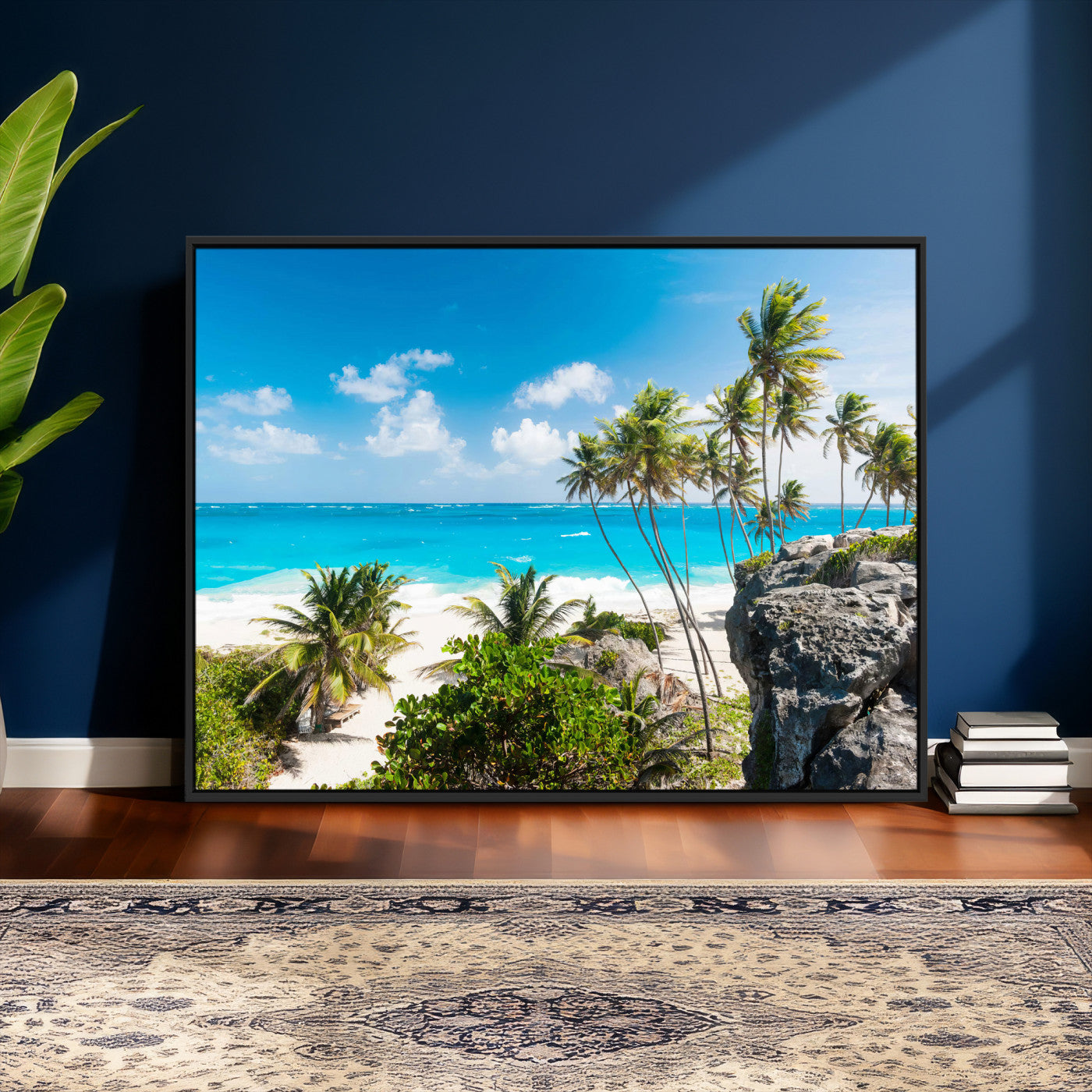 98605610-MGV-CV-36X24 - Tropical Beach Wall Art Canvas Print, Palm Tree Ocean Landscape Photography, Caribbean Coastal Artwork