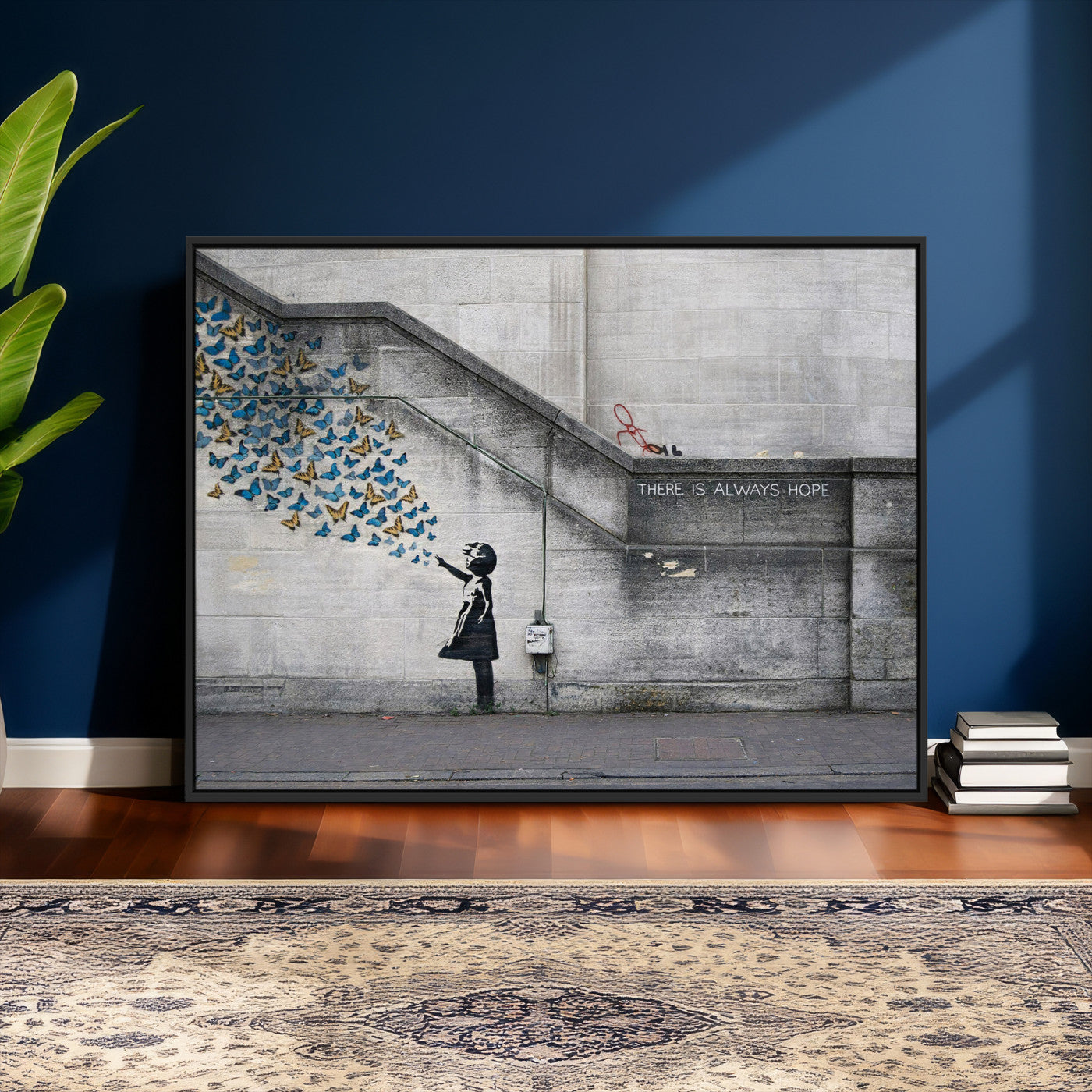 15274223-MGV-CV-36X24 - Banksy Girl with Butterflies Street Art Wall Art Canvas Print, Hope Graffiti Urban Art Canvas Print, Minimalist Inspirational Street Art Contemporary Art Printing