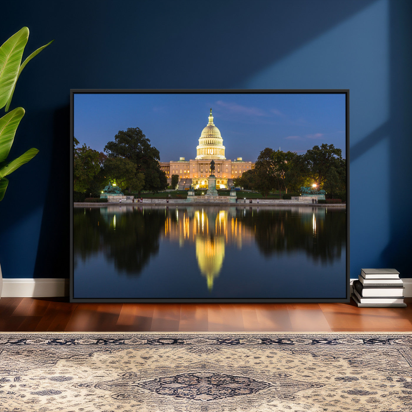 95568590-MGV-CV-36X24 - US Capitol Building Wall Art Canvas Print – Washington DC Landmark Night Reflection Artwork for Office Decor