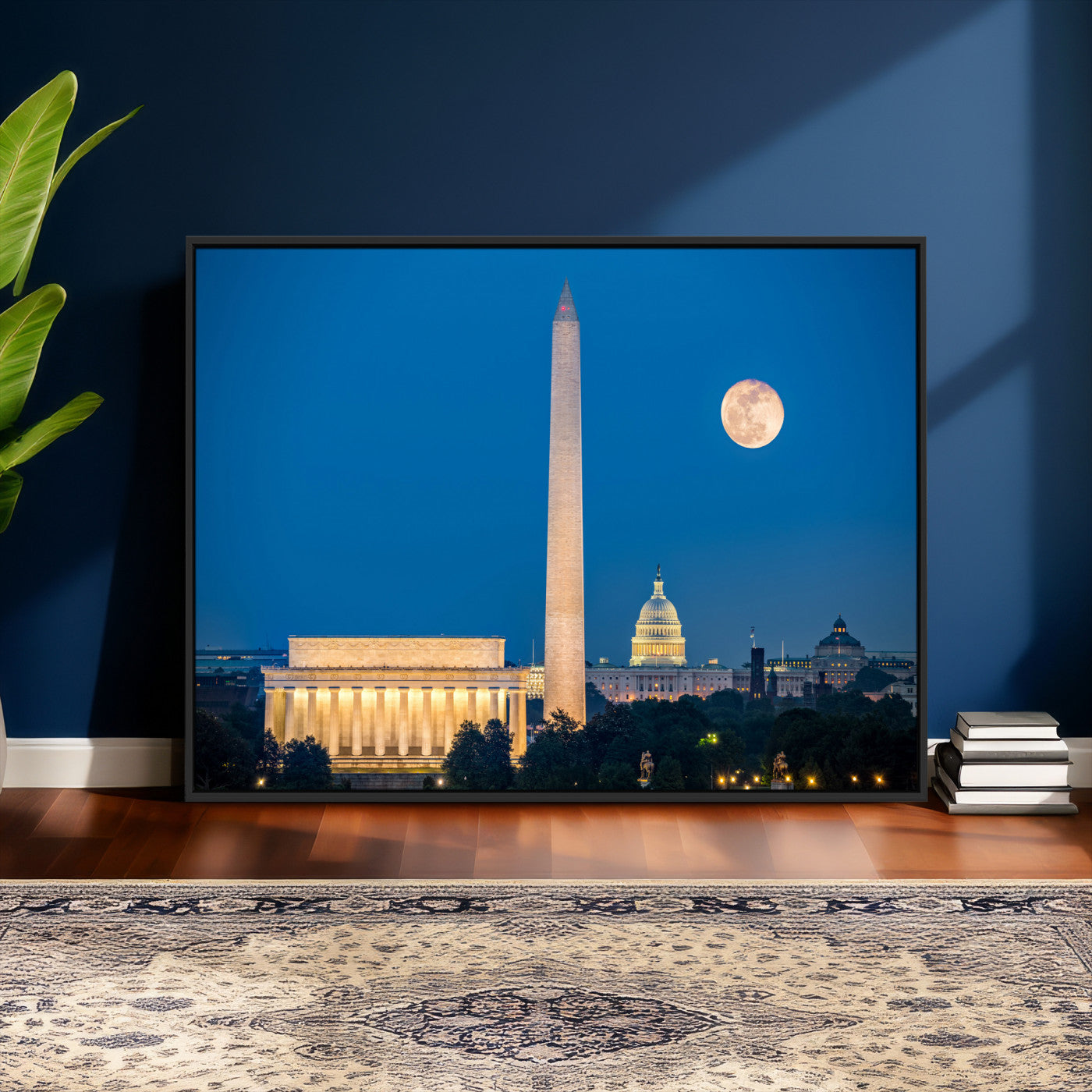96712946-MGV-CV-36X24 - Washington DC Skyline Wall Art Canvas Print – Lincoln Memorial, Washington Monument and US Capitol Night Cityscape Artwork