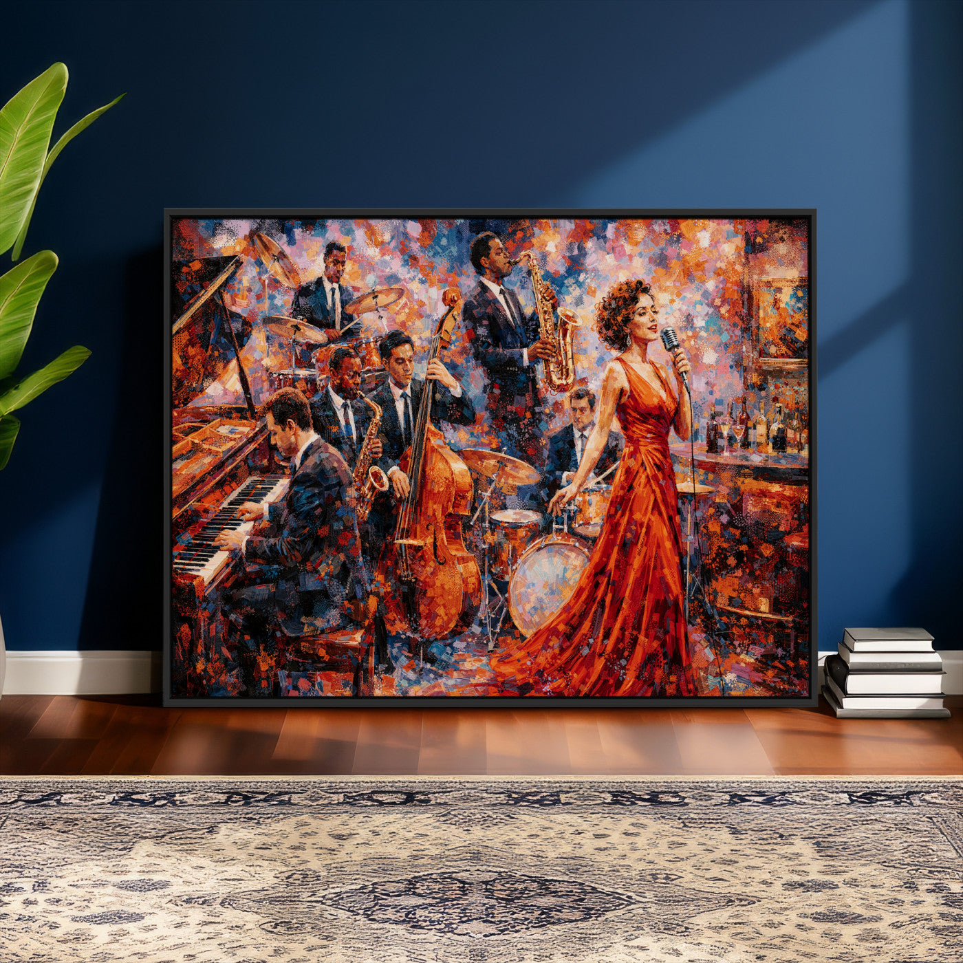 620930SF20-MGV-CV-36X24 - Jazz Band Canvas Wall Art — Jazz Club Singer Saxophone Print | Music Wall Decor | Bar Restaurant Art | Music Lover Gift | Jazz Home Decor