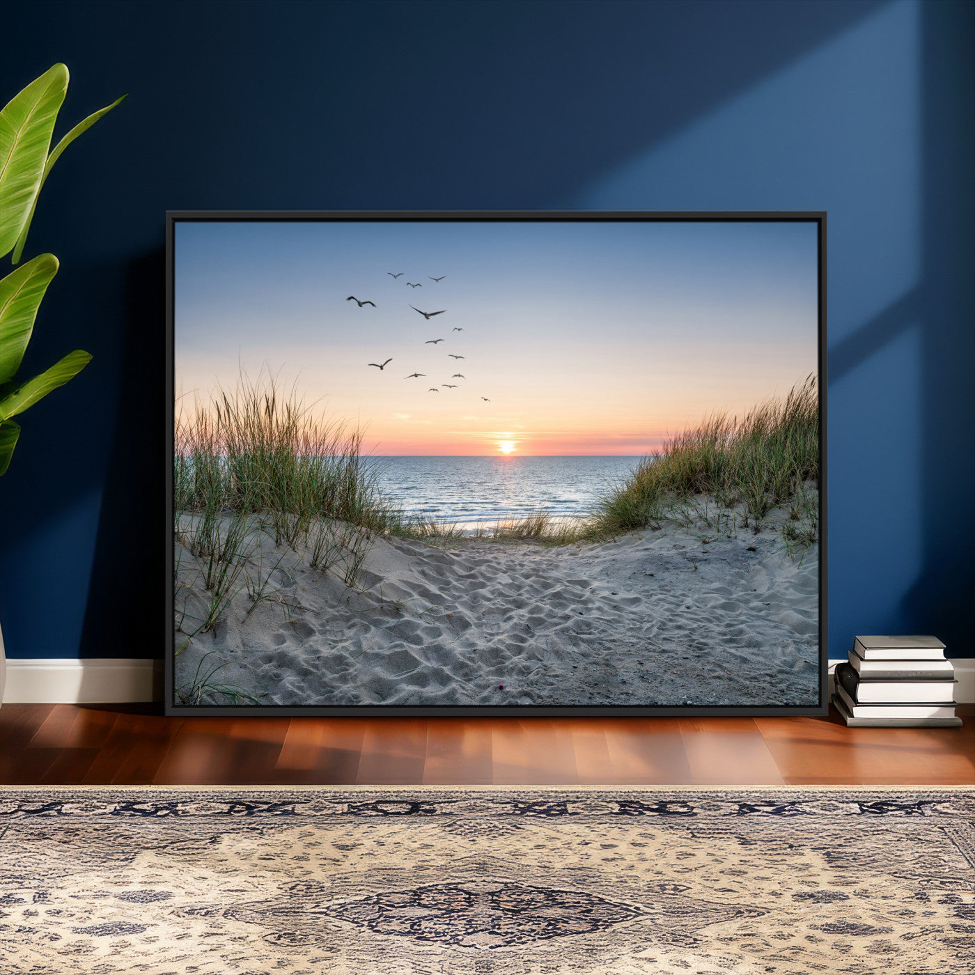 12172032-MGV-CV-36X24 - Sandy Dune Path Sunset Canvas Wall Art — Seagulls Beach Ocean Photography Print | Coastal Home Decor | Nautical Wall Art | Beach House Gift