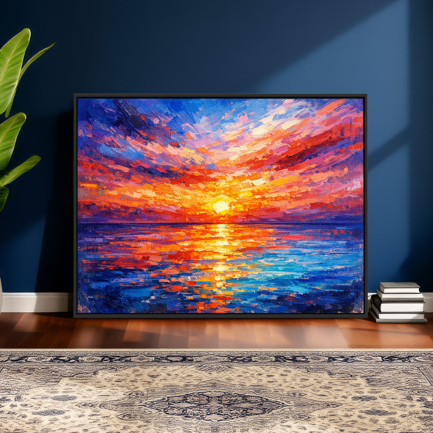 54915078-MGV-CV-36X24 - Colorful Knife Ocean Sunset Canvas — Orange Pink Teal Expressionist Sea Print | Colorful Coastal Wall Art | Vibrant Beach Decor Gift