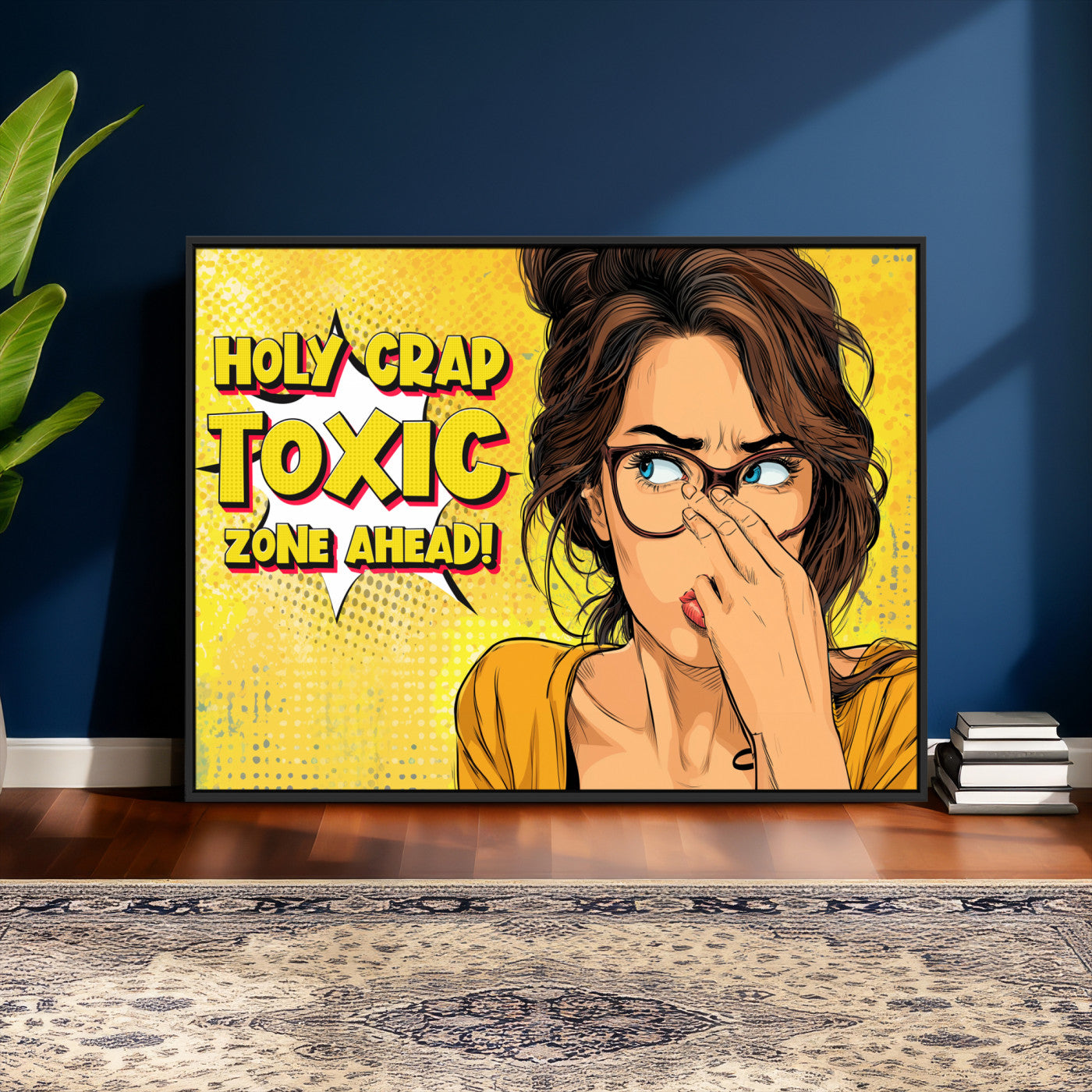 96263876-MGV-CV-36X24 - Pop Art Print Bathroom Sign Wall Art Canvas Print — Funny Bathroom Canvas | Comic Style Toilet Wall Decor | Humor Gift | Yellow Bold Bathroom Art