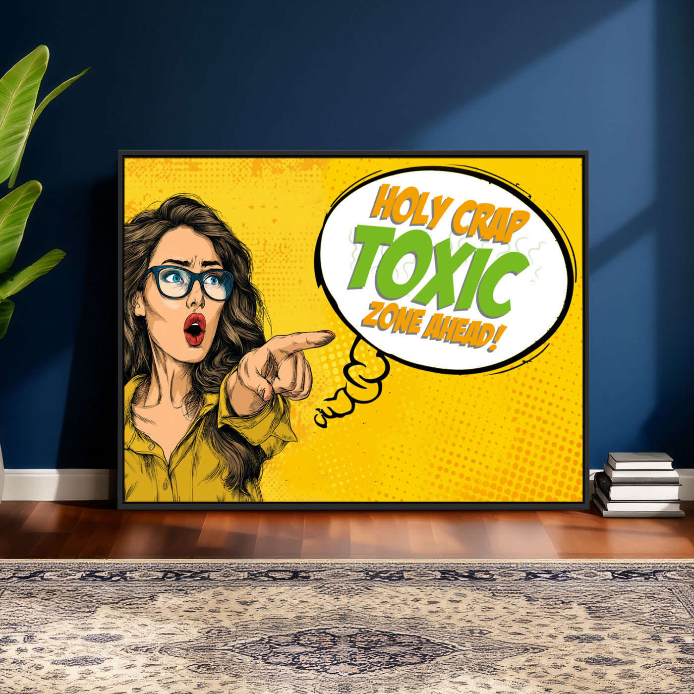 79156505-MGV-CV-36X24 - Pop Art Print Bathroom Sign Wall Art Canvas Print — Funny Bathroom Canvas | Comic Style Toilet Wall Decor | Humor Gift | Yellow Bold Bathroom Art