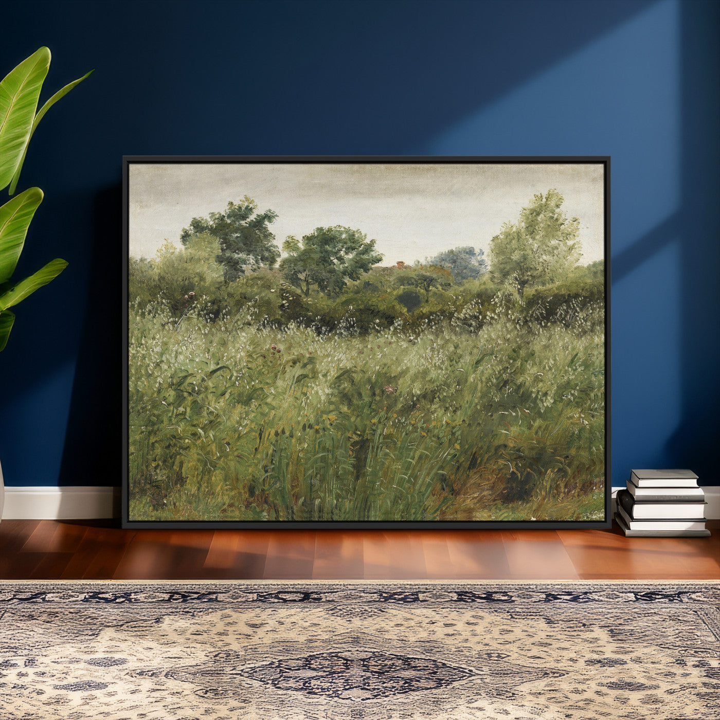 92328261-MGV-CV-36X24 - Wildflower Meadow Canvas Wall Art, Impressionist Overgrown Field Painting Print, Vintage Green Nature Decor, Cottagecore Botanical Art, Living Room Print