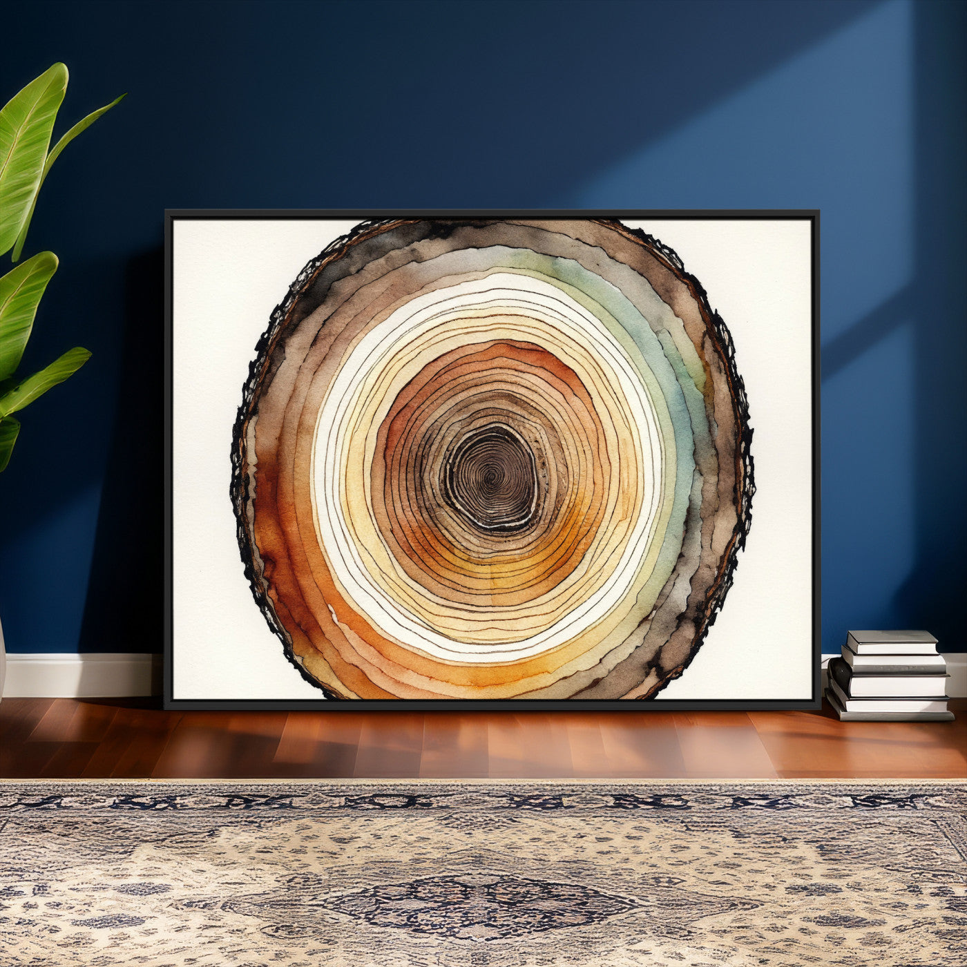 13719680-MGV-CV-36X24 - Natural Wood Slice Wall Art Canvas Print, Tree Ring Wall Art, Framed Abstract Nature Wall Decor, Earth Tone Statement Canvas Print
